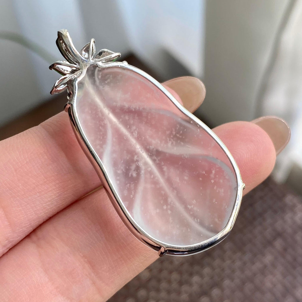 18k金钻镶高冰种雪花棉玉叶吊坠（yc266155）