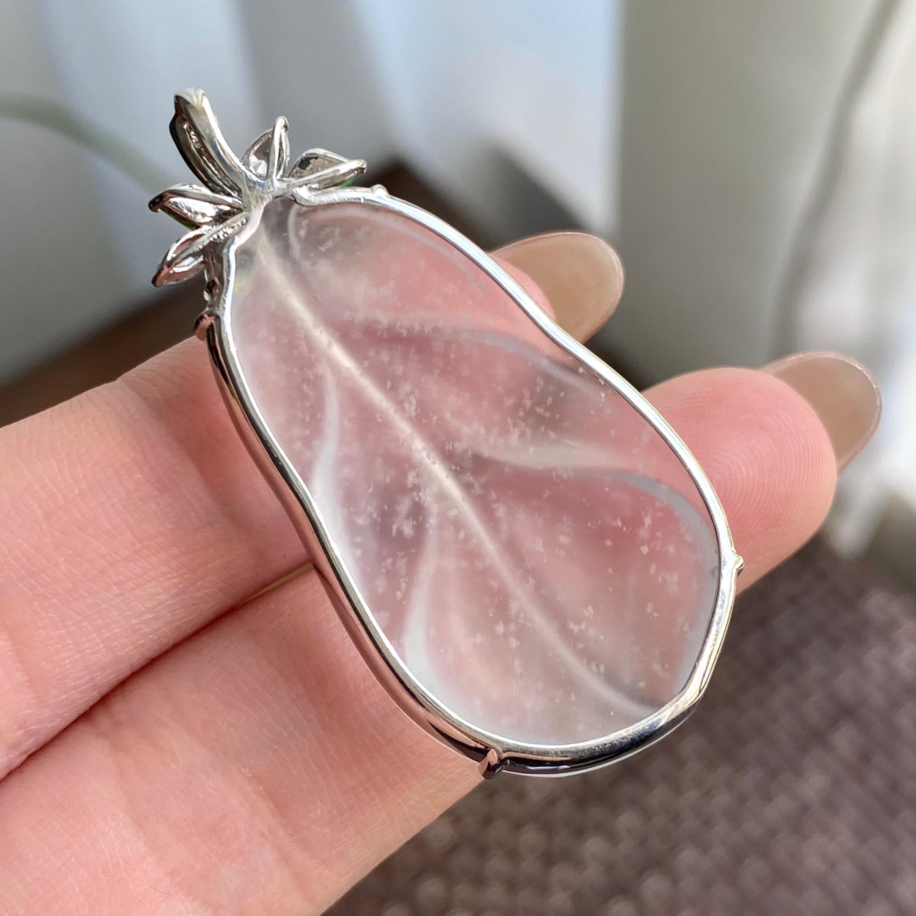 18k金钻镶高冰种雪花棉玉叶吊坠（yc266155）