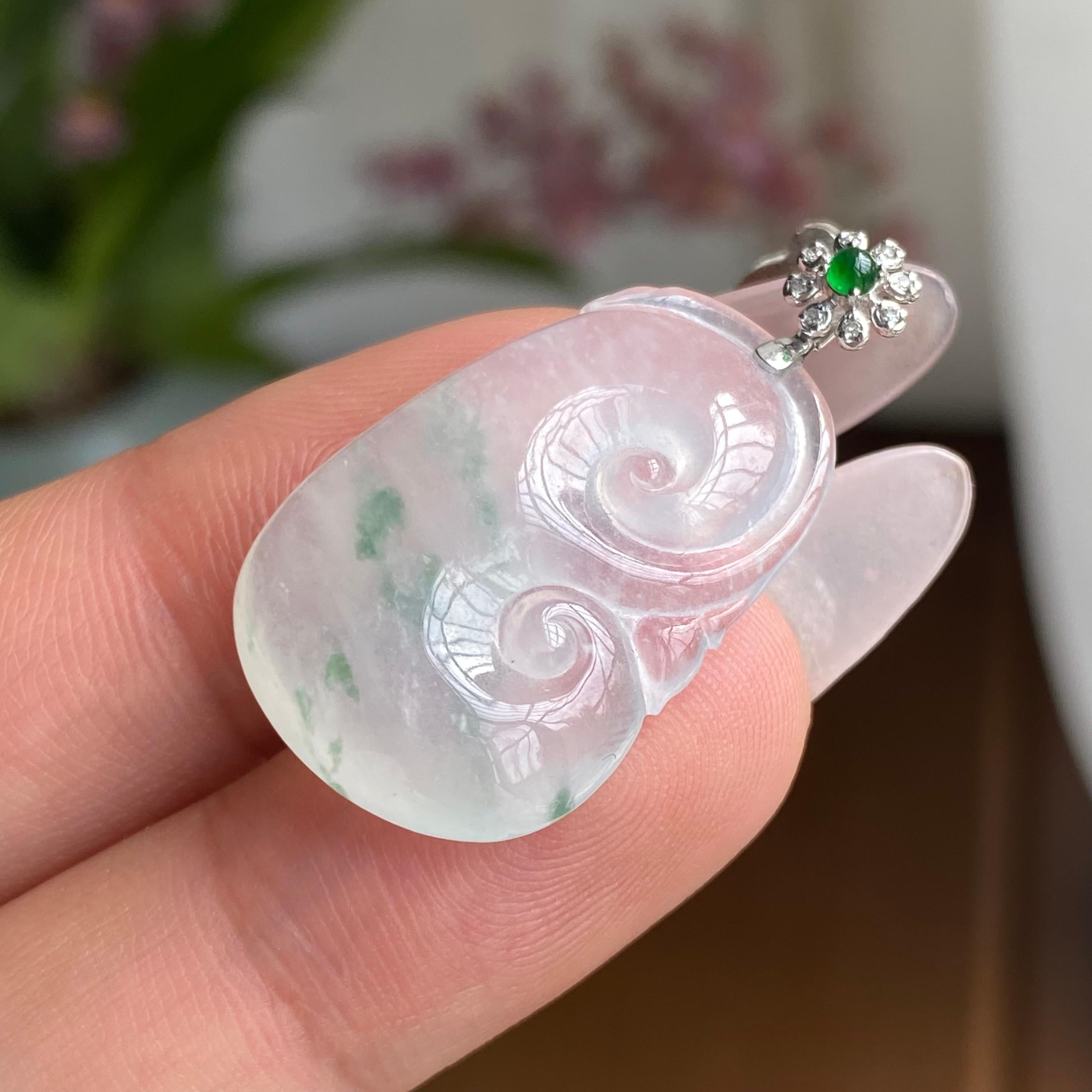 18K金钻镶冰种飘花如意吊坠（yc303115）