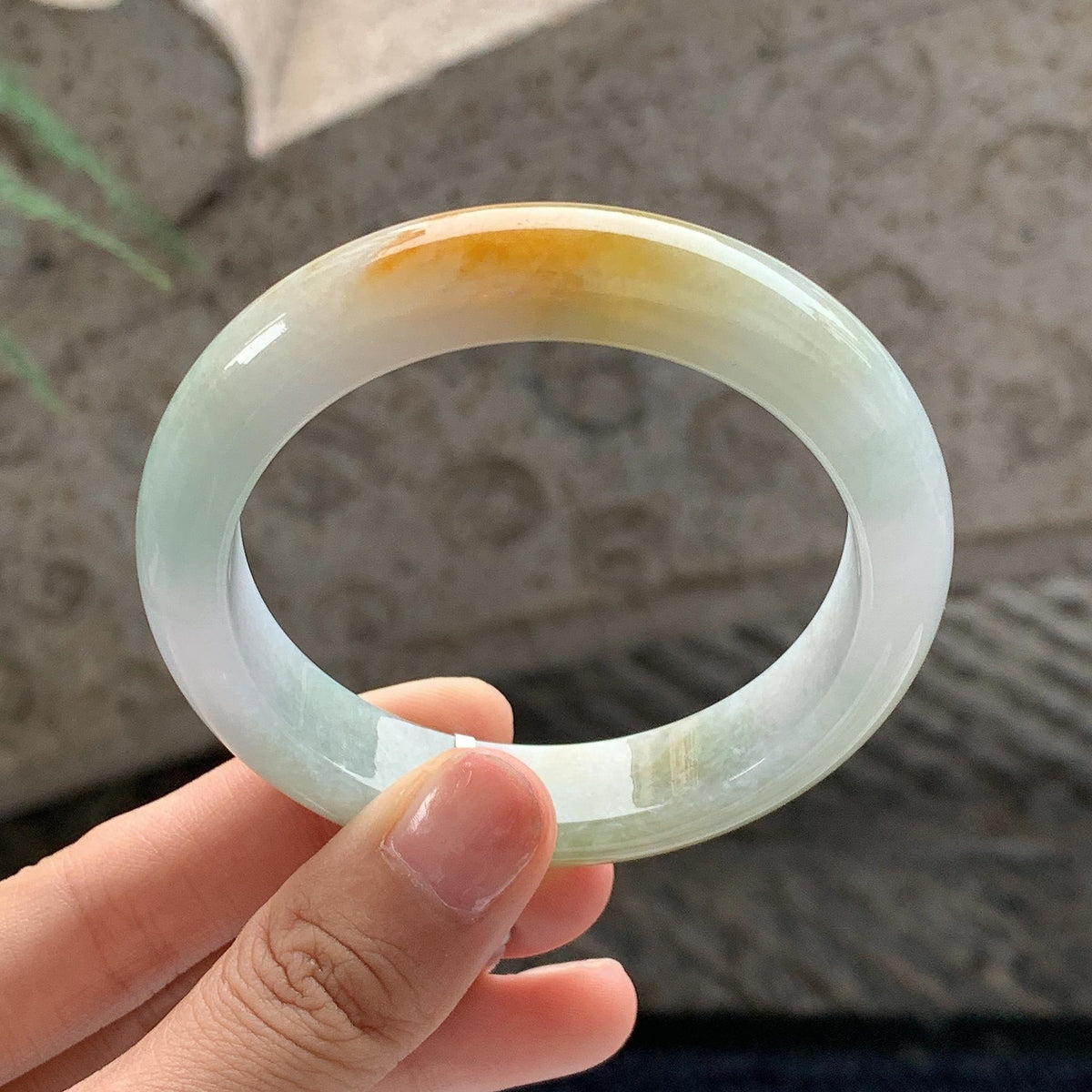 细糯种 黄加绿正圈平安镯 54.5圈 天然缅甸A货翡翠（yc701182）