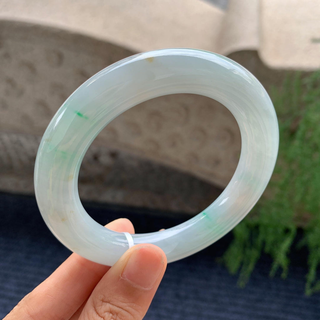 细糯种飘绿圆条手镯 55.5圈（yc709329）