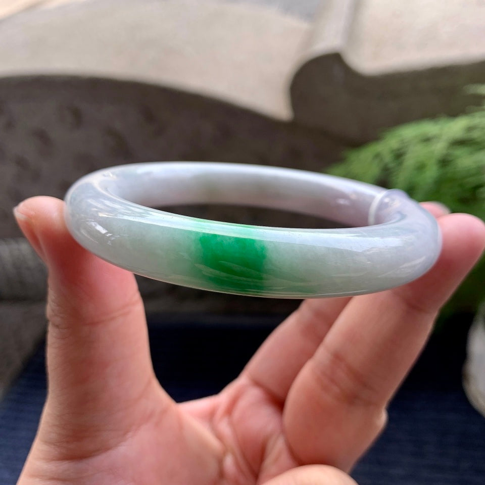 糯种白底青圆条手镯（59.8mm）（yc093308）