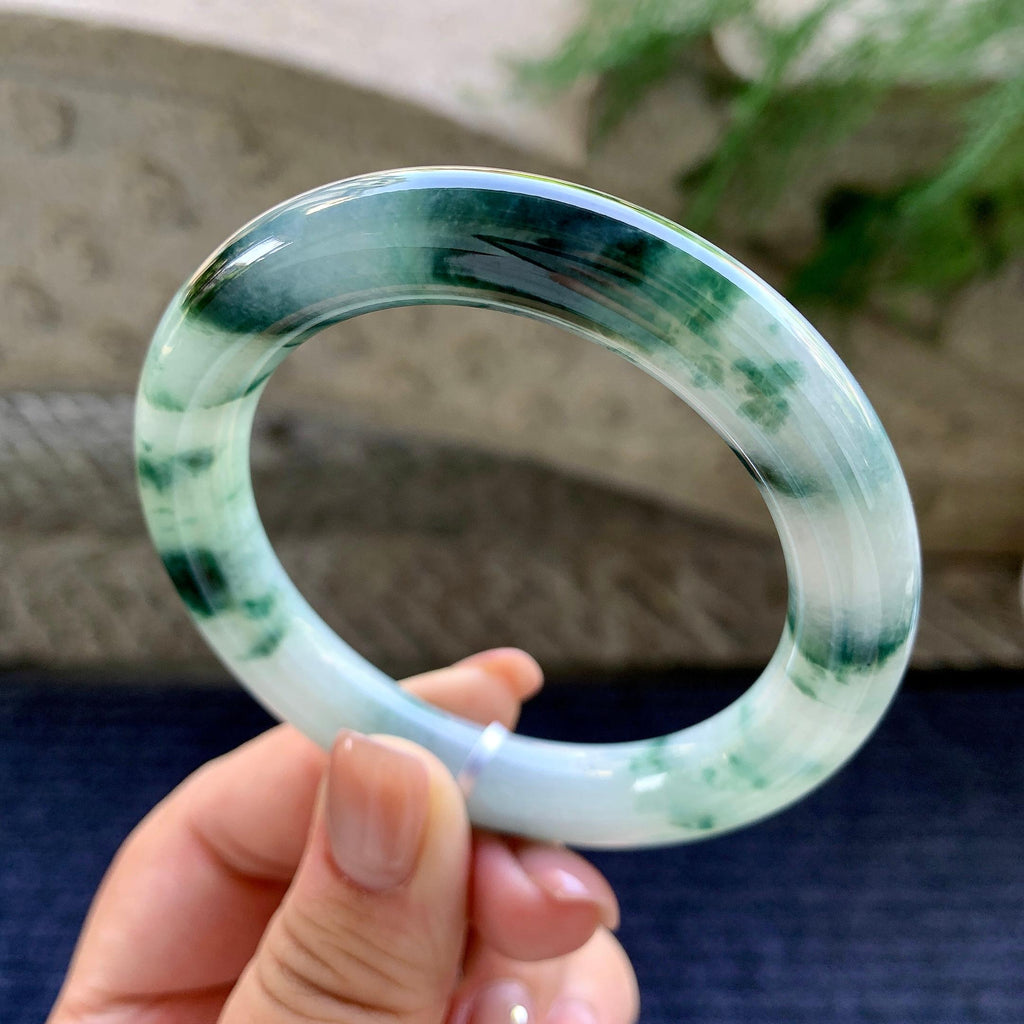 细糯种飘蓝花洒金圆条手镯 55.4圈口 天然缅甸A货翡翠（yc498061）