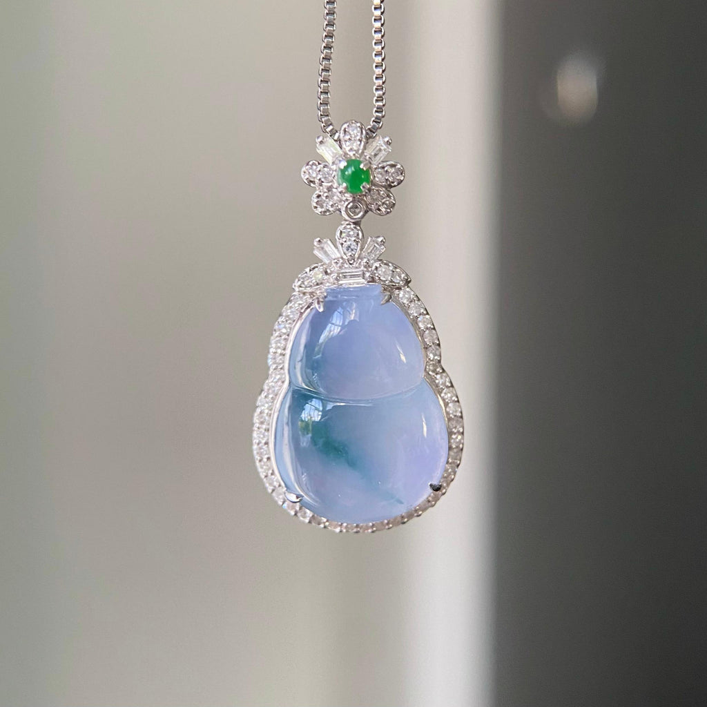 18k金钻镶冰种紫罗兰飘花葫芦吊坠（yc218402）