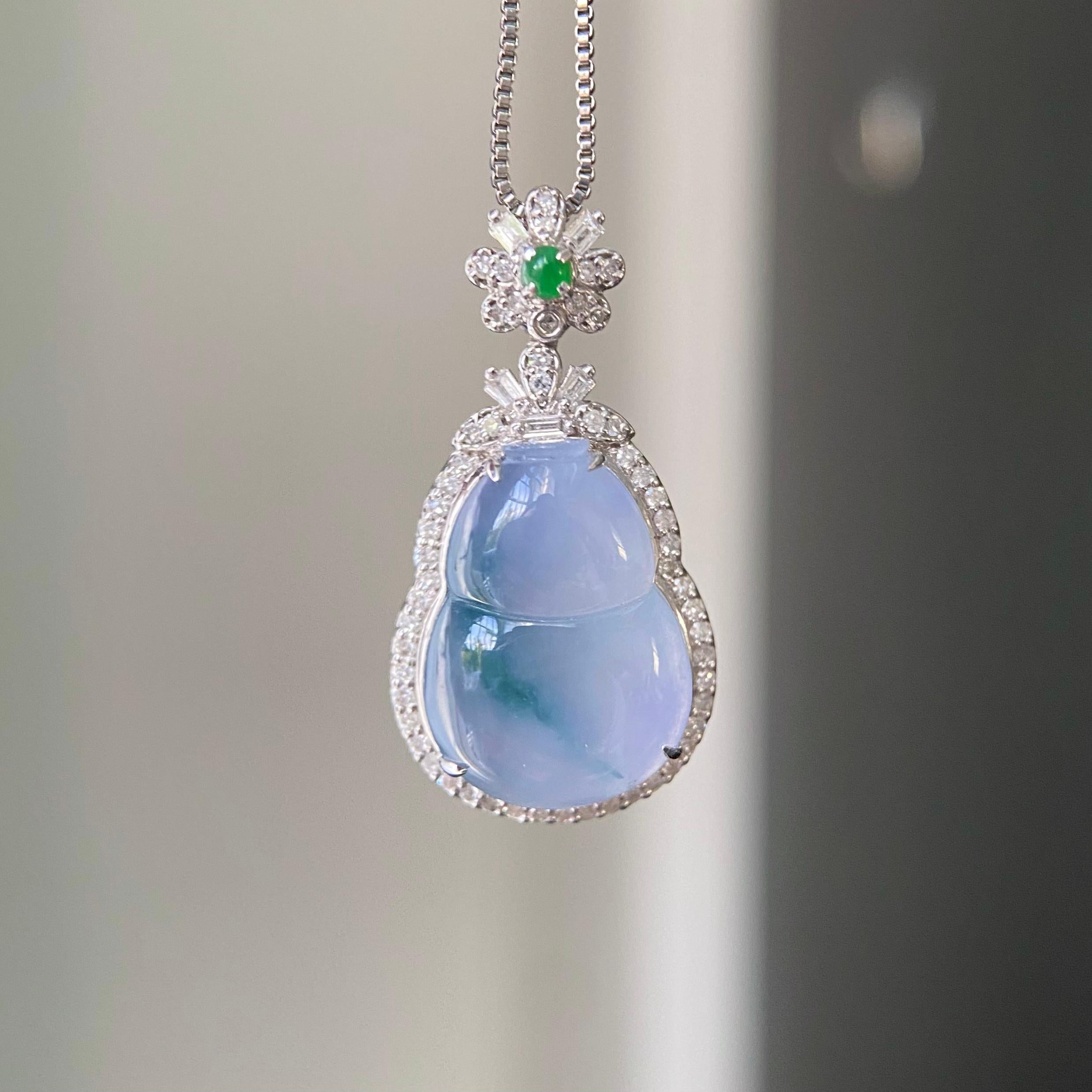 18k金钻镶冰种紫罗兰飘花葫芦吊坠（yc218402）