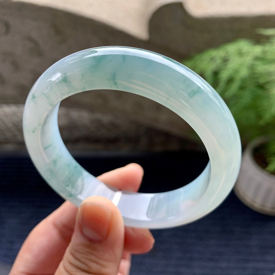 糯冰种飘花平安镯（56.8mm）（yc097814）