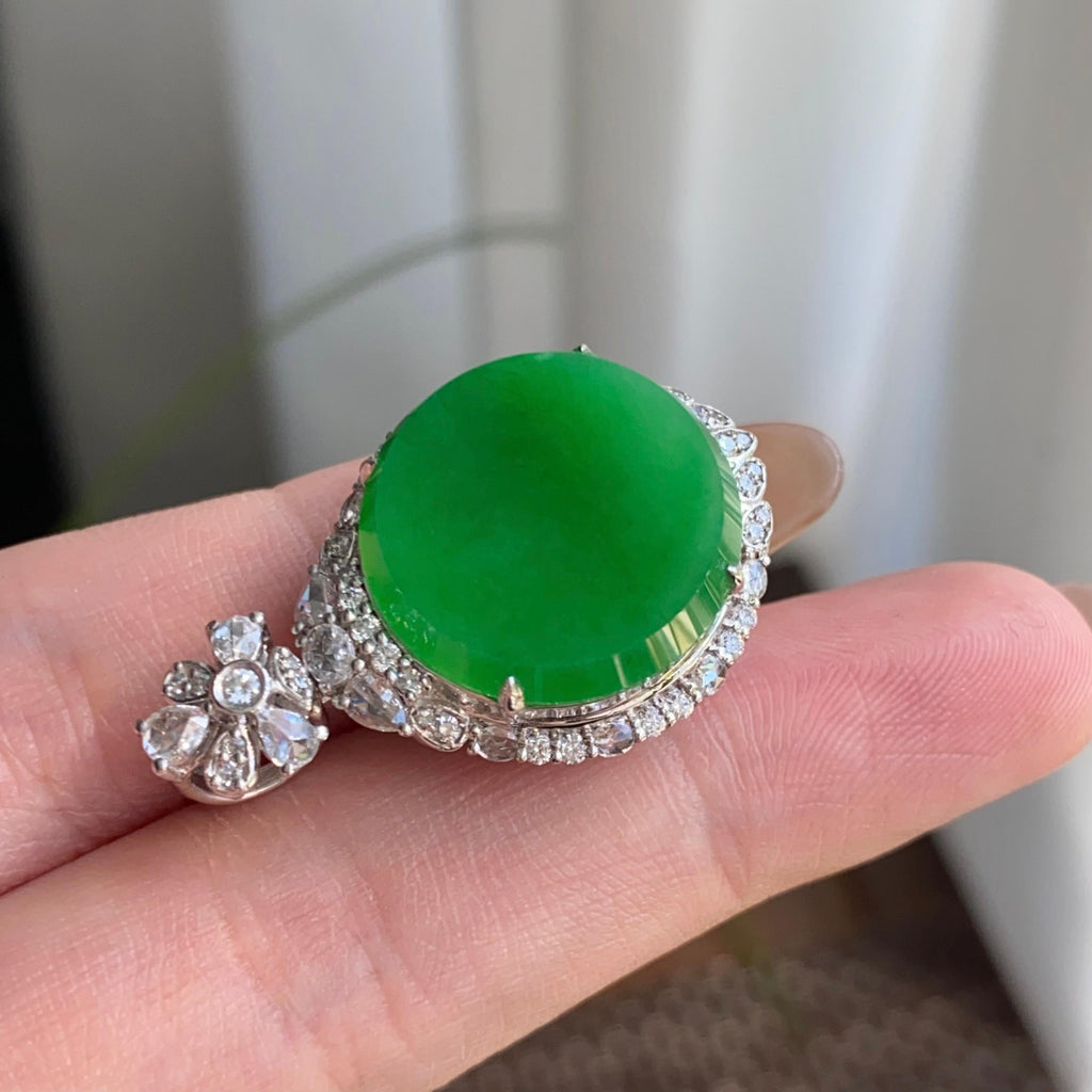 18k金钻镶冰种阳绿圆牌吊坠（yc264961）