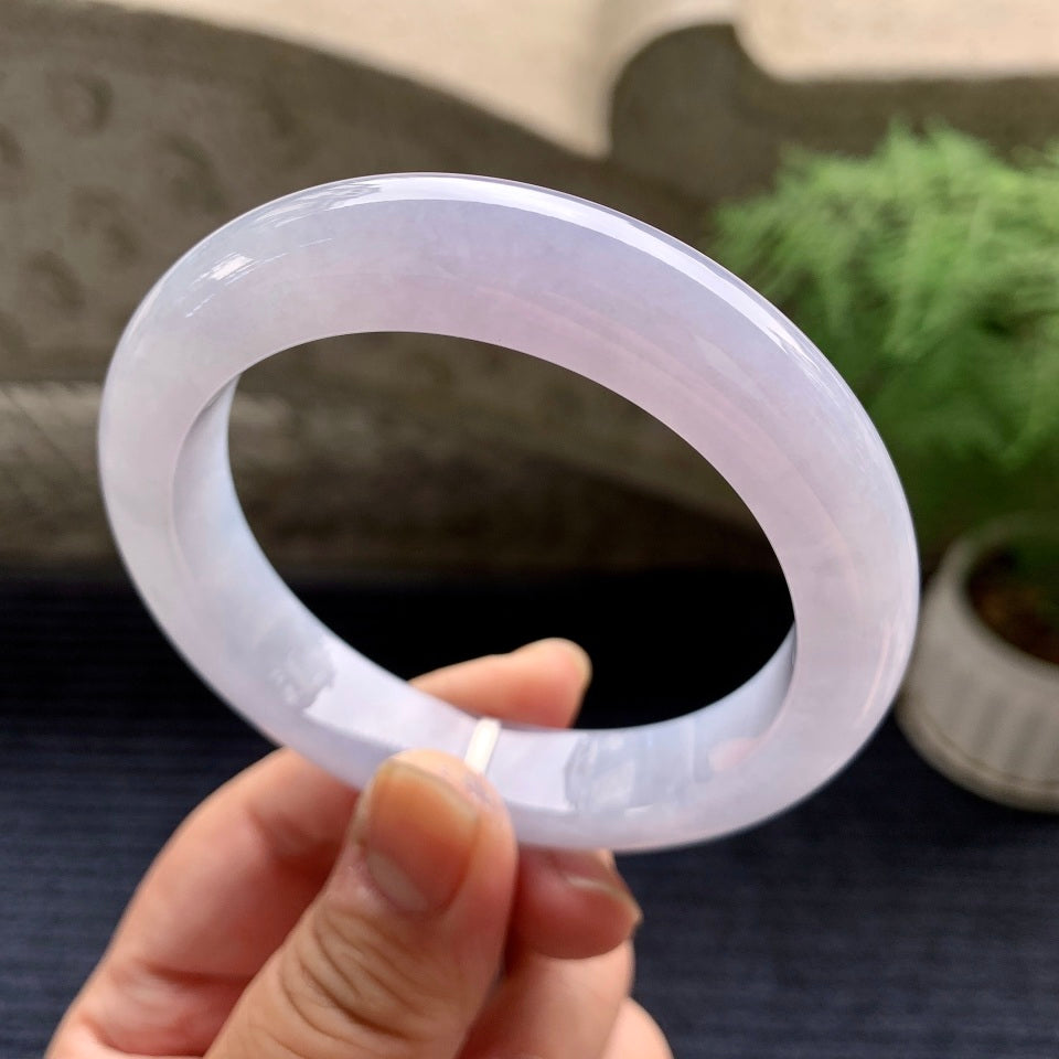 糯冰种淡紫罗兰平安镯（57.4mm）（yc081788）
