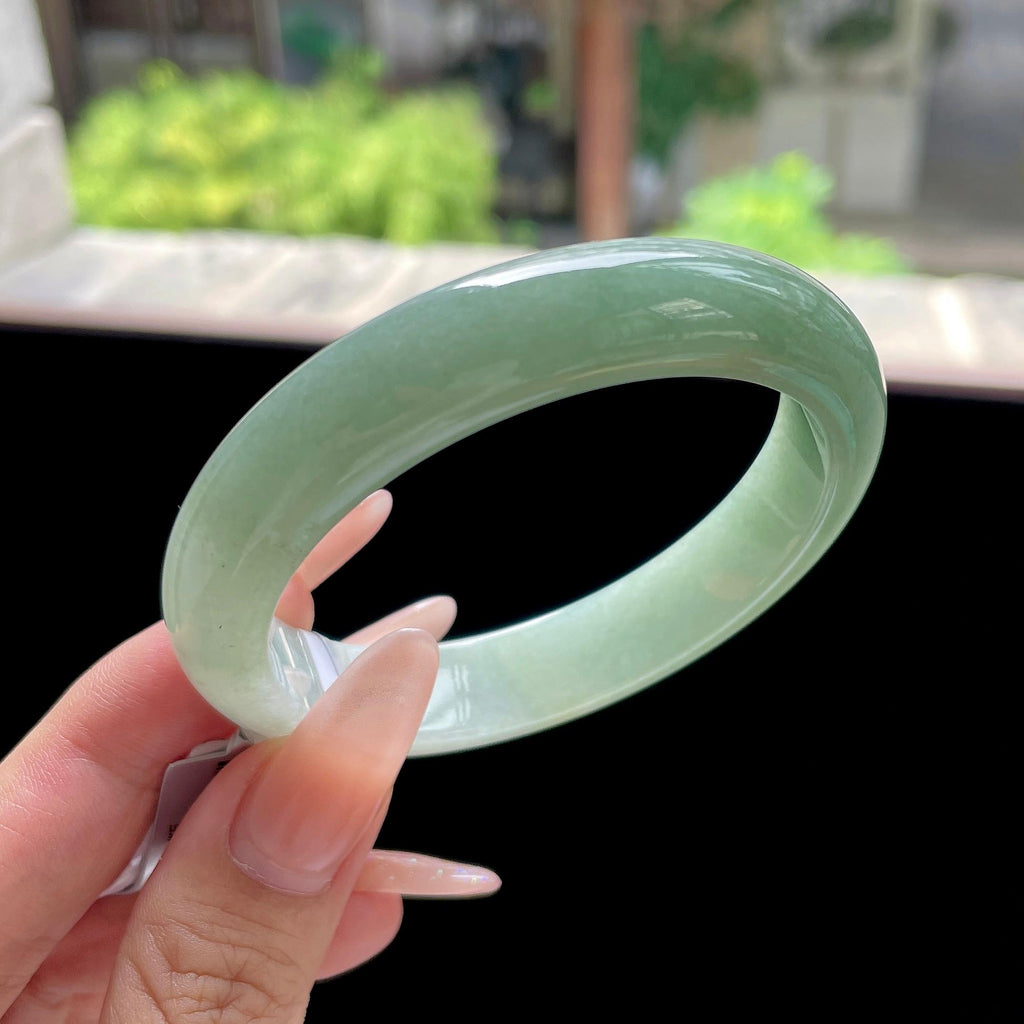 细糯种油青色湖水绿正圈平安镯 56圈 天然缅甸A货翡翠（yc524204）