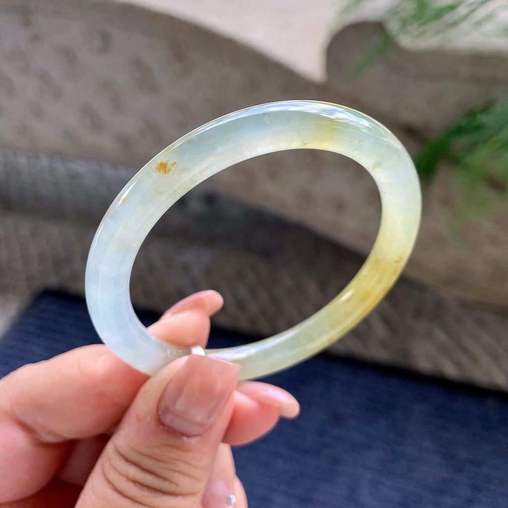 小圈口 糯冰种黄翡圆条手镯 51.5圈口 天然缅甸A货翡翠（yc532848）