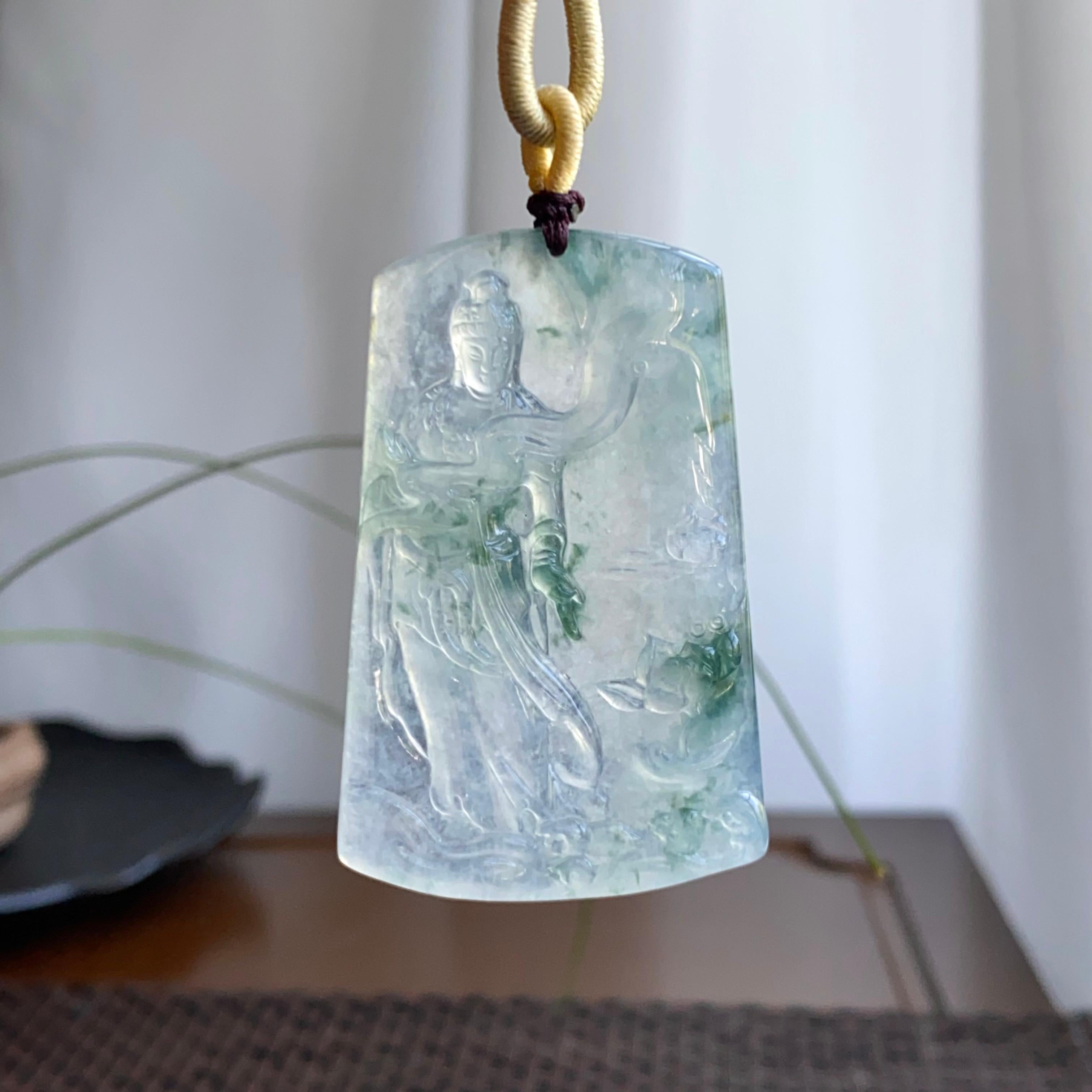 冰种飘花度母牌吊坠（yc265643）