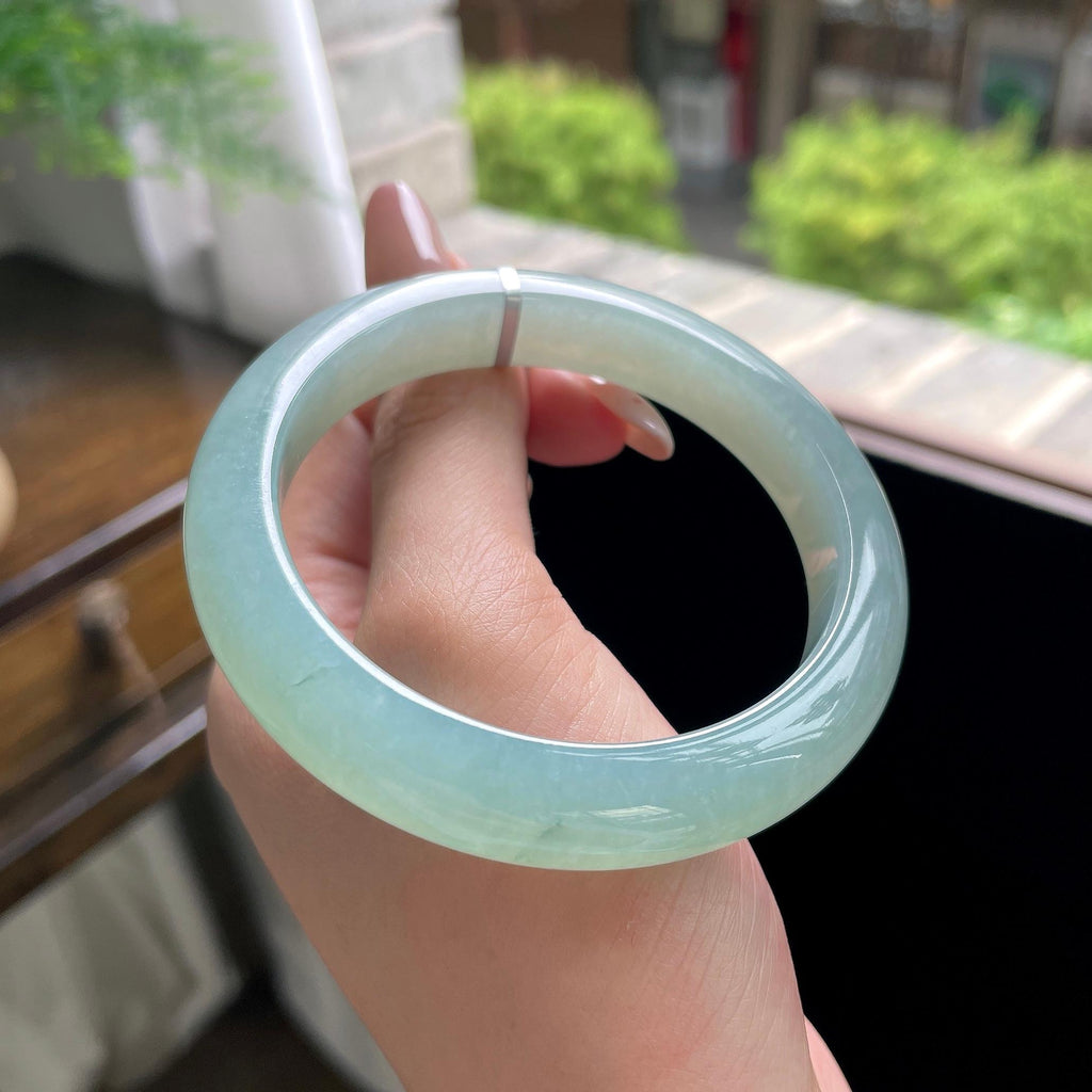 细糯种油青色湖水绿正圈平安镯 57圈 天然缅甸A货翡翠（yc703275）