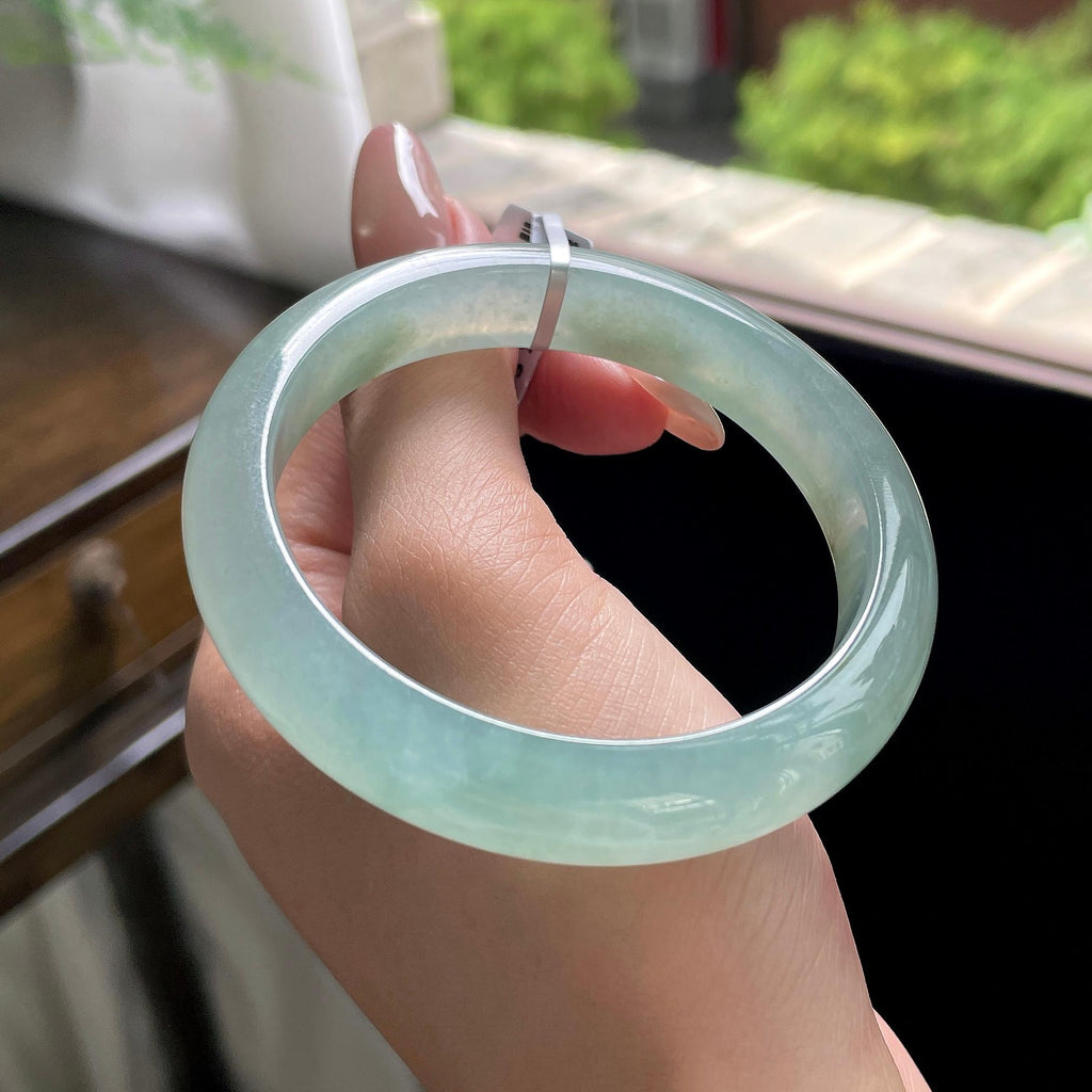 糯冰种油青色冰油青湖水绿正圈平安镯 55圈 天然缅甸A货翡翠（yc703274）