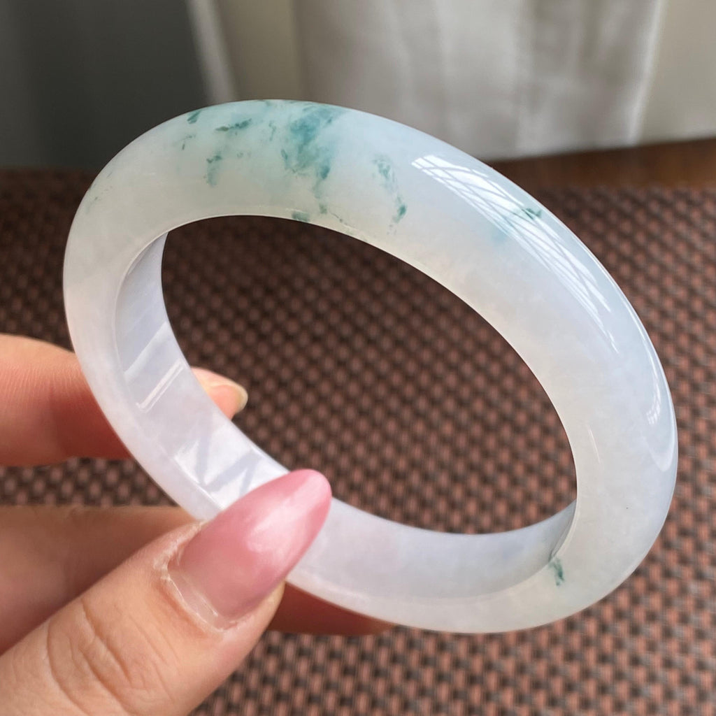 糯冰种飘花正圈手镯（58圈）（yc280681）