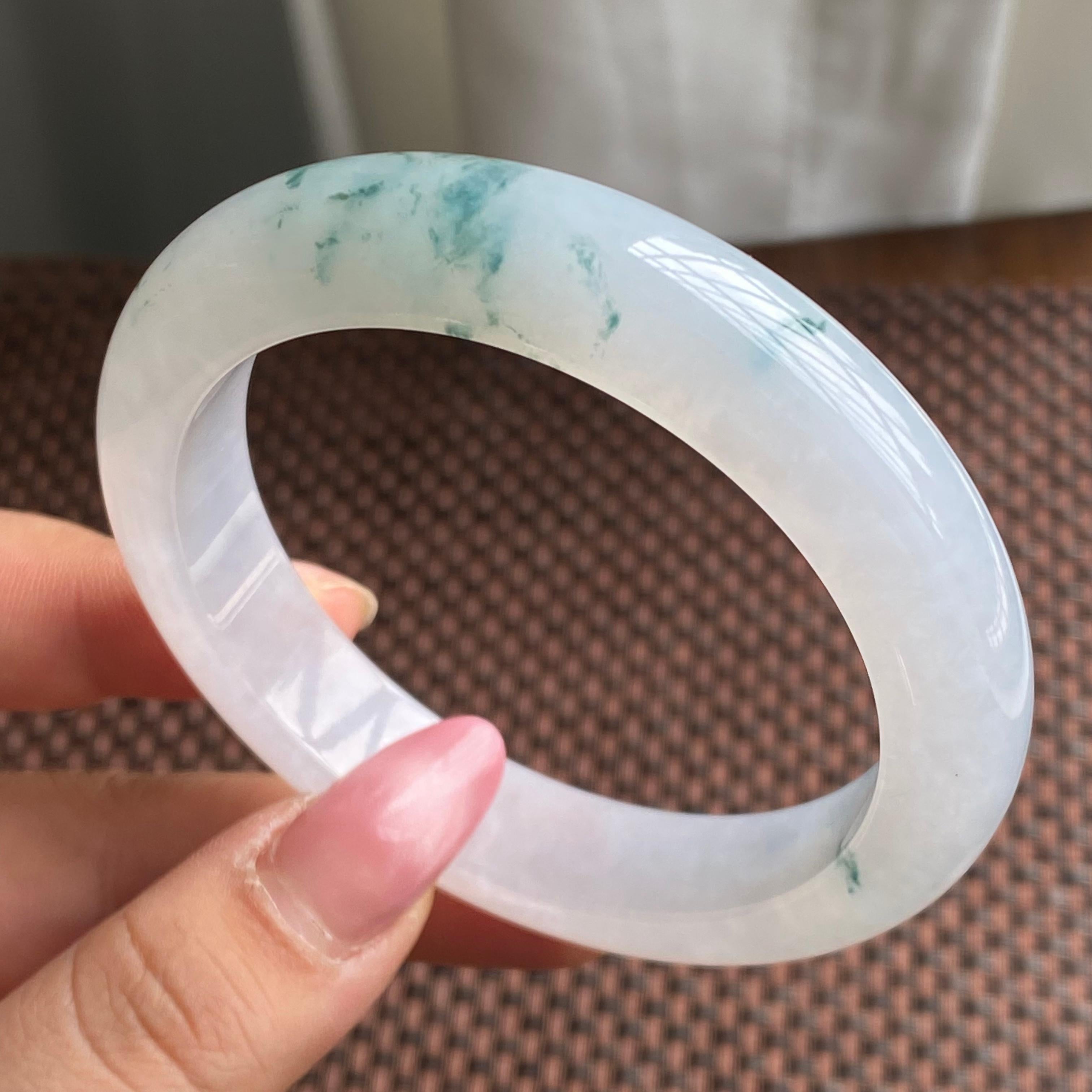 糯冰种飘花正圈手镯（58圈）（yc280681）