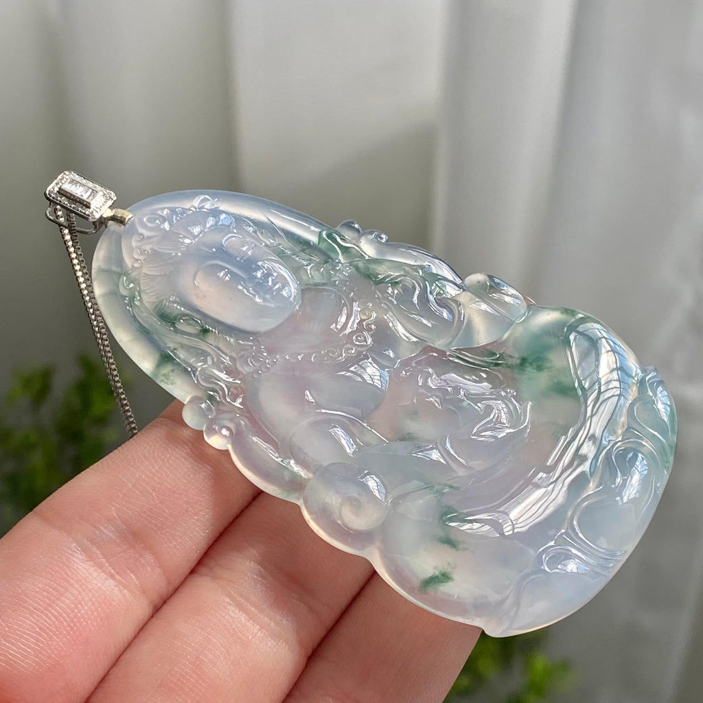 18k金钻镶冰种飘花观音吊坠（yc214689）