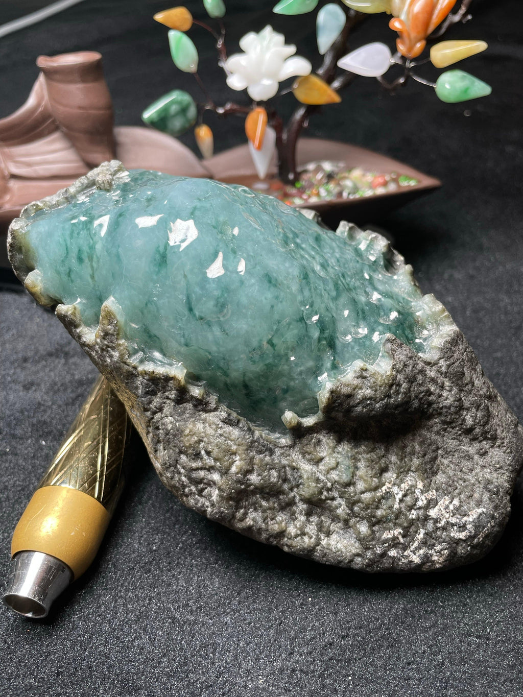 莫西沙开窗冰底飘花手镯料（yc492001）