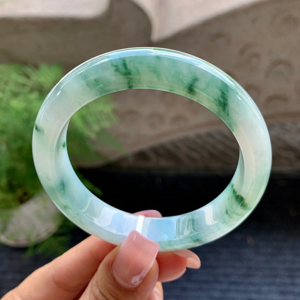 糯冰种飘蓝花平安镯（55.7mm）（yc106700）