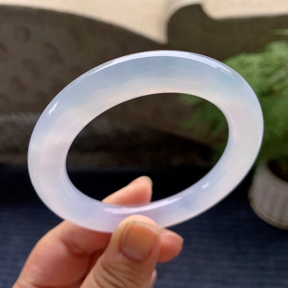 糯冰种淡紫罗兰圆条手镯（56mm）（yc101272）