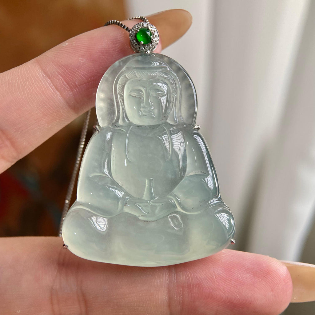 18k金钻镶冰种晴底观音吊坠（yc223931）