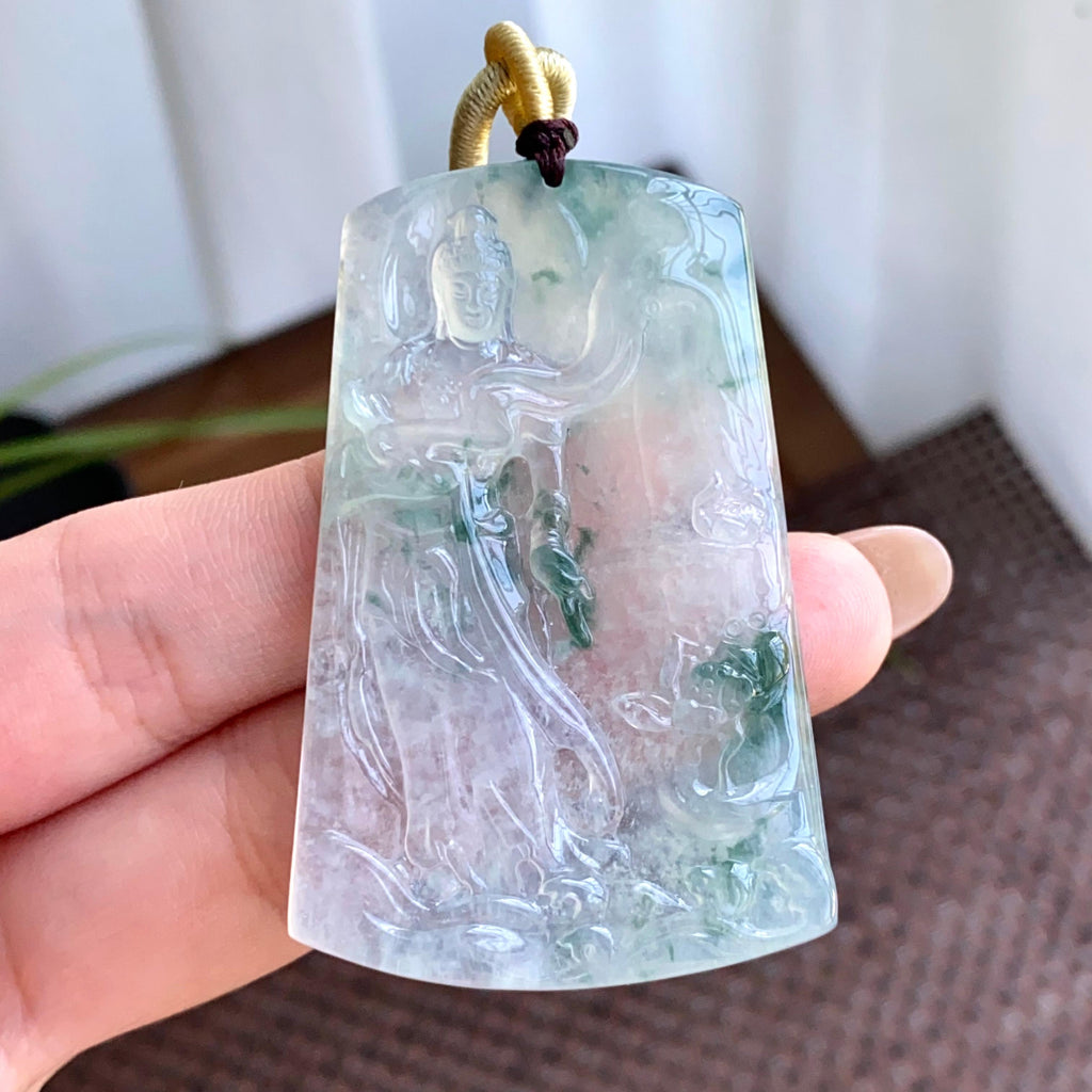 冰种飘花度母牌吊坠（yc265643）