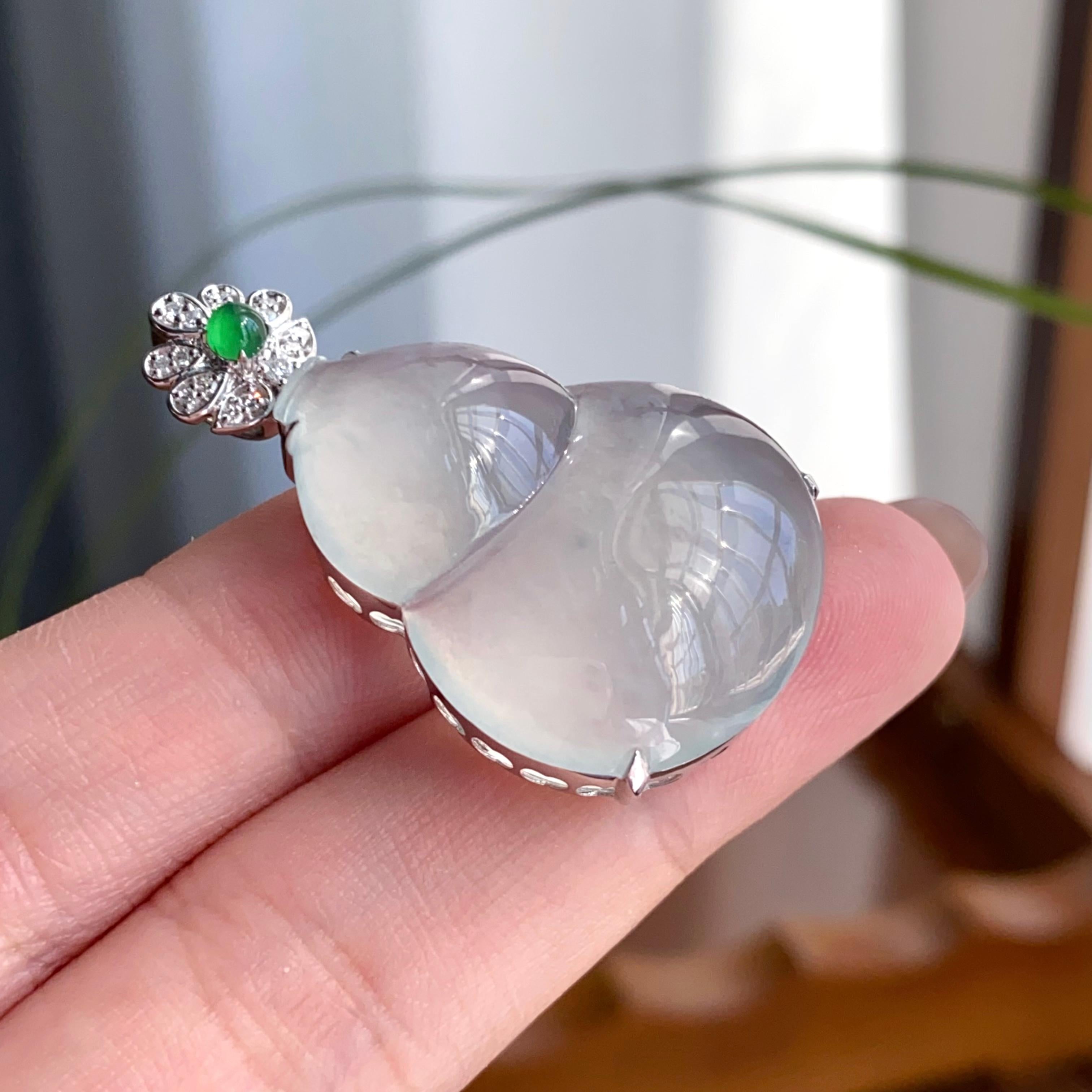 18k金钻镶冰种葫芦吊坠（yc256112）