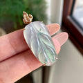 18K金镶冰飘花叶子吊坠 天然缅甸A货翡翠（yc701115）