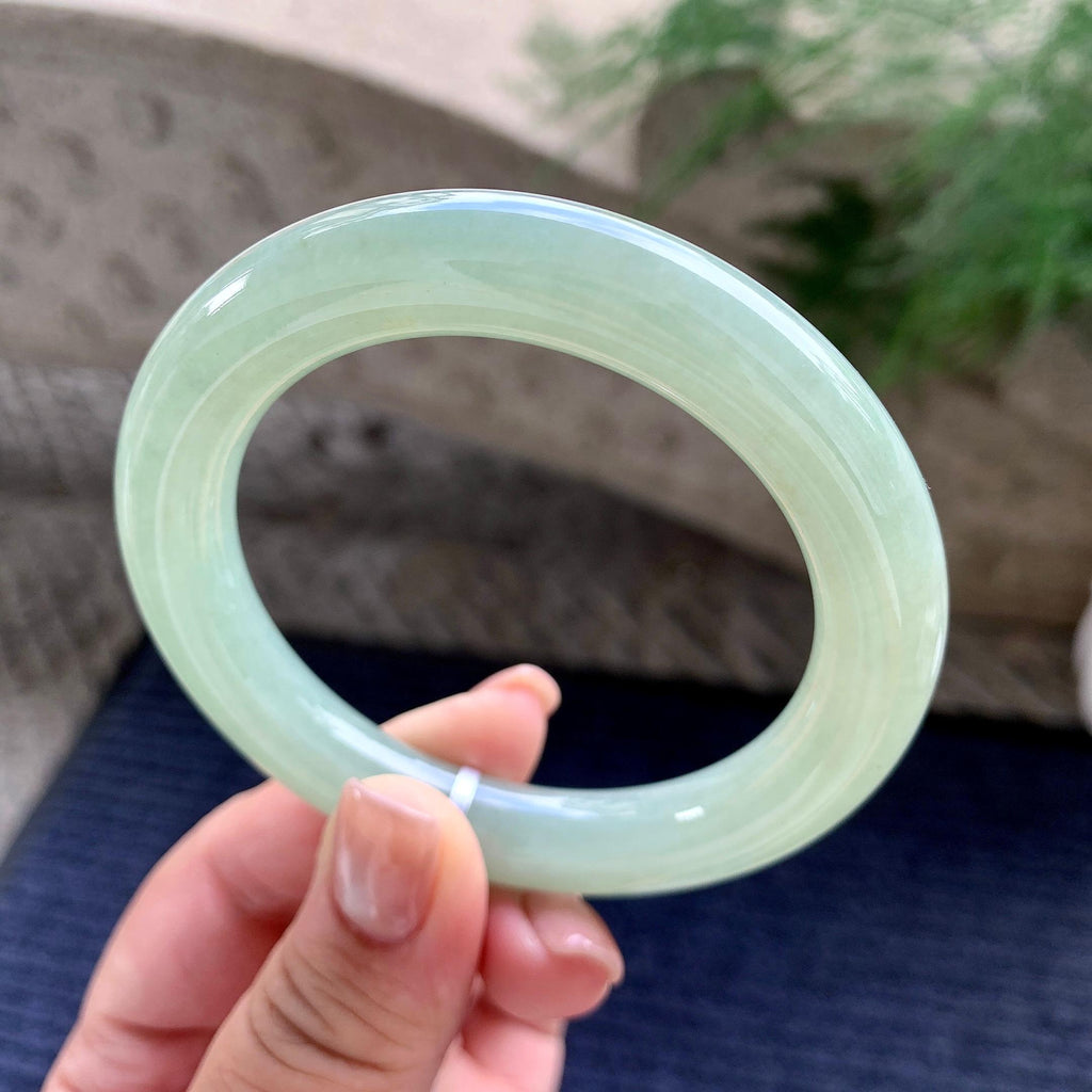 细糯种晴底洒金圆条手镯 56圈口 天然缅甸A货翡翠（yc701211）