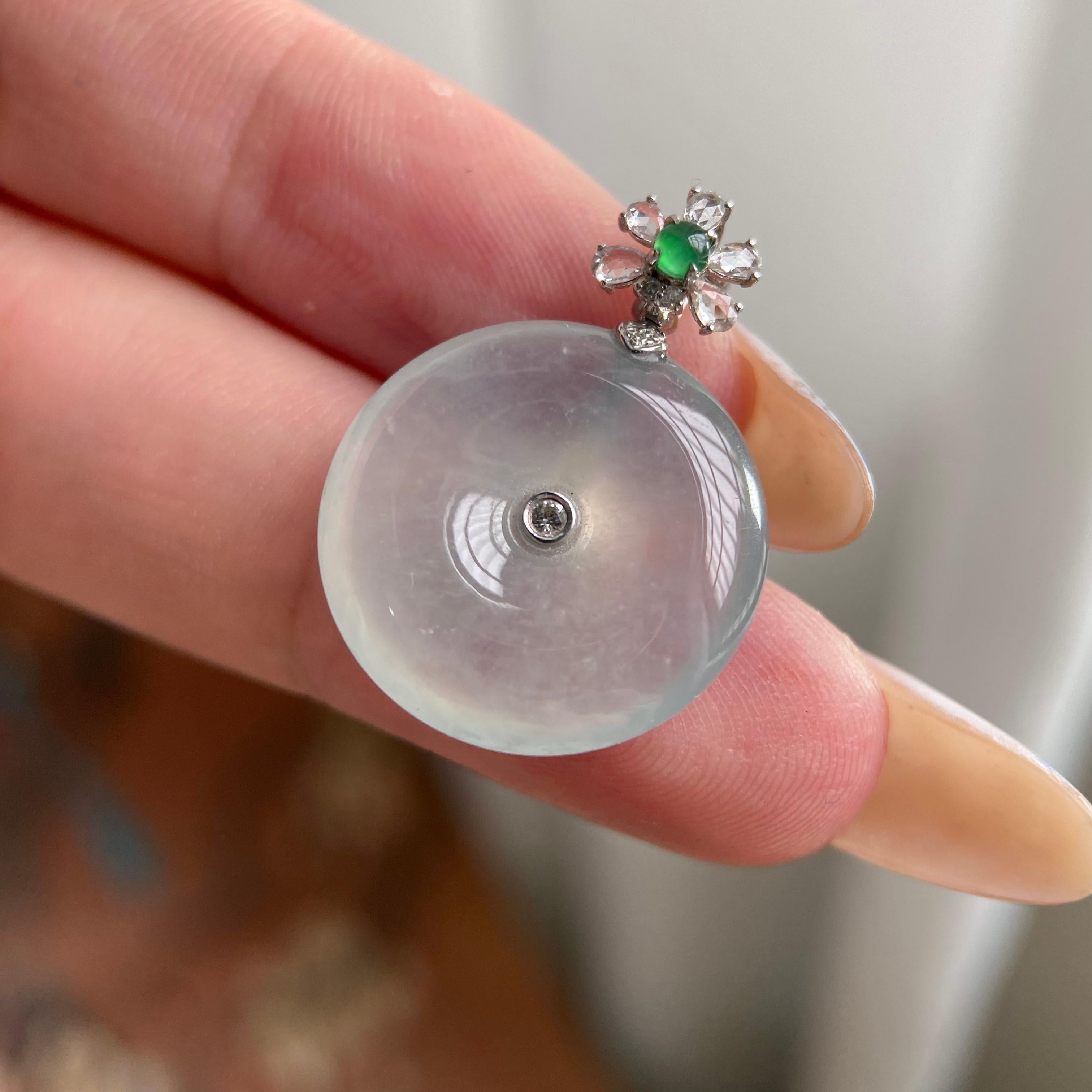 18k金钻镶冰种白月光平安扣吊坠（yc223795）