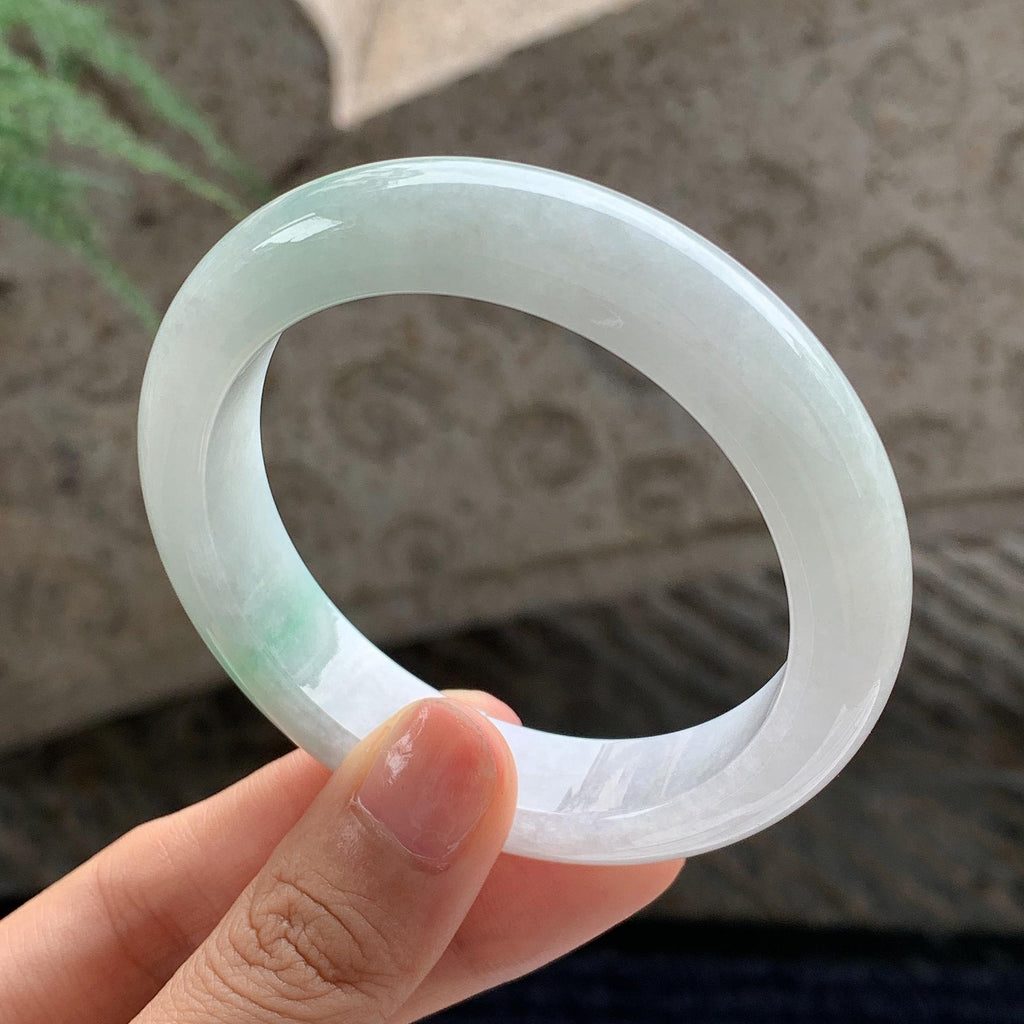 细糯种 白底青正圈平安镯 55圈 天然缅甸A货翡翠（yc701141）