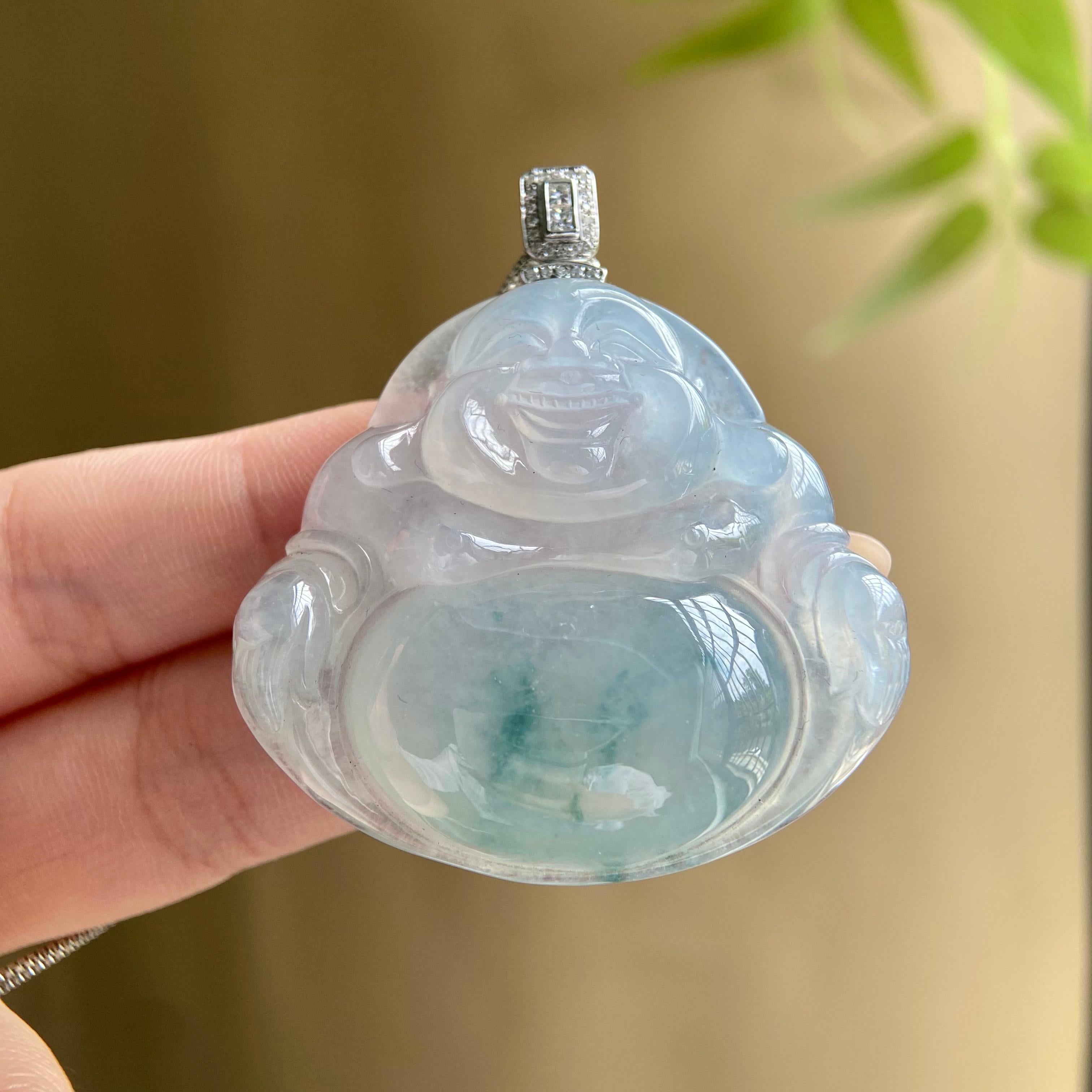 18k金钻镶冰种飘花佛公吊坠（yc207505）