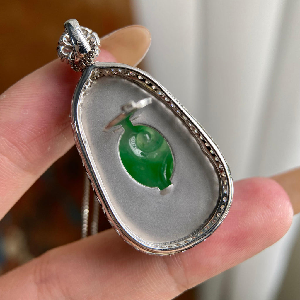 18k金钻镶糯冰种满绿如意吊坠（yc223807）