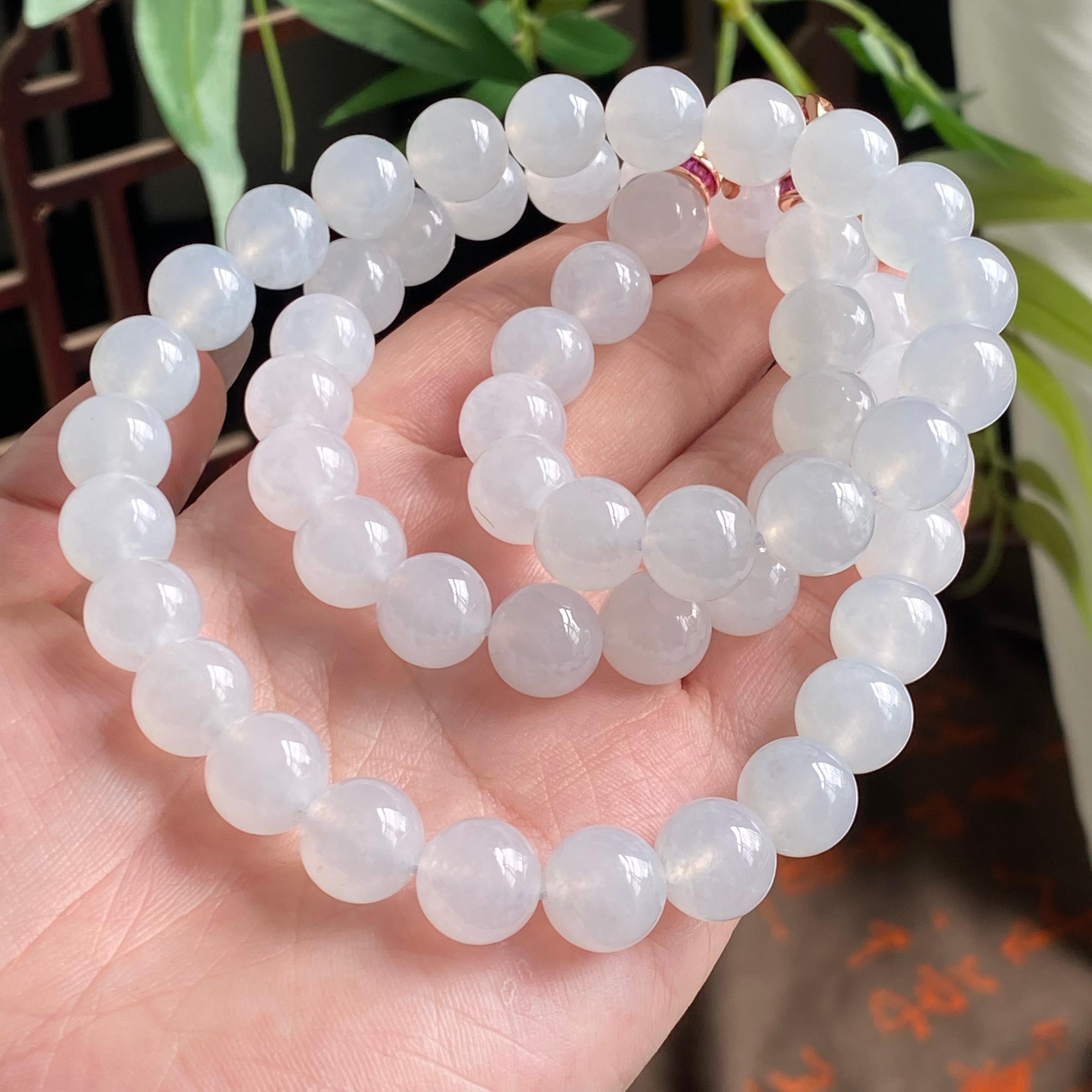 糯冰种白月光珠链（56颗）（yc195190）