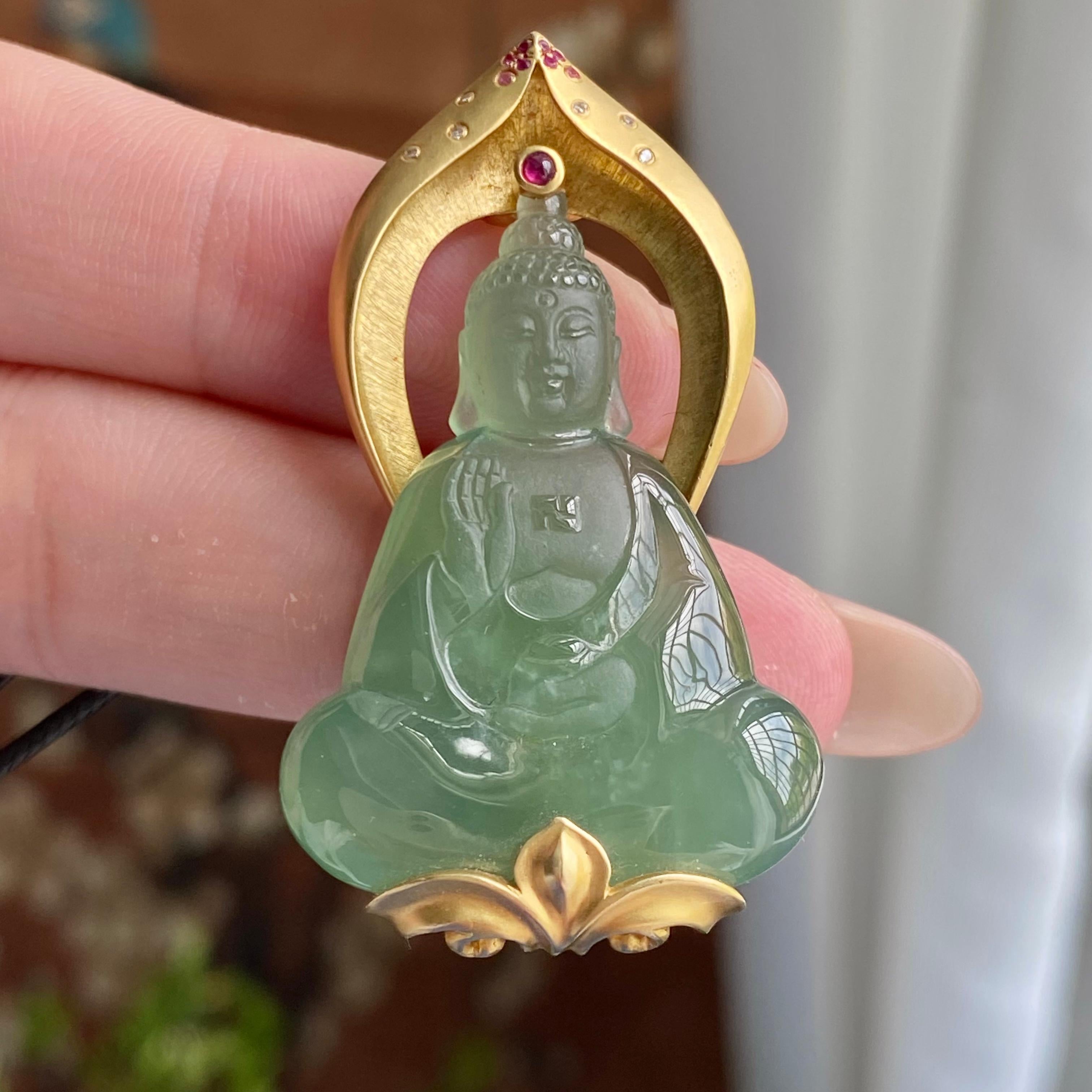 18k金镶冰种湖水绿观音吊坠（yc235110）