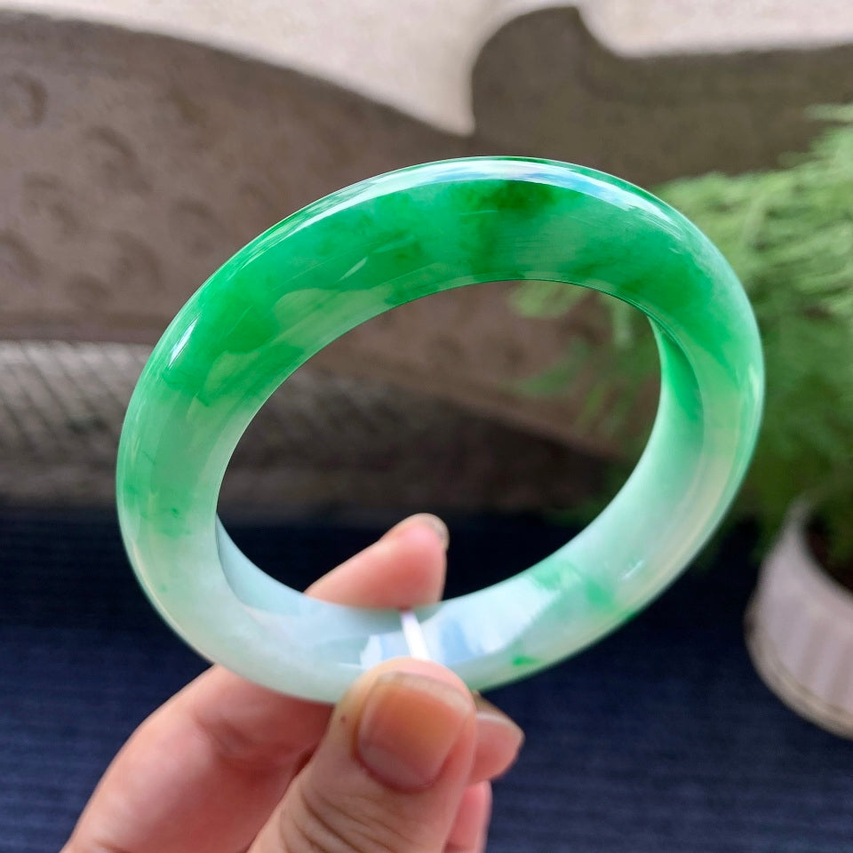 细糯种飘阳绿平安镯（58.5mm）（yc107251）