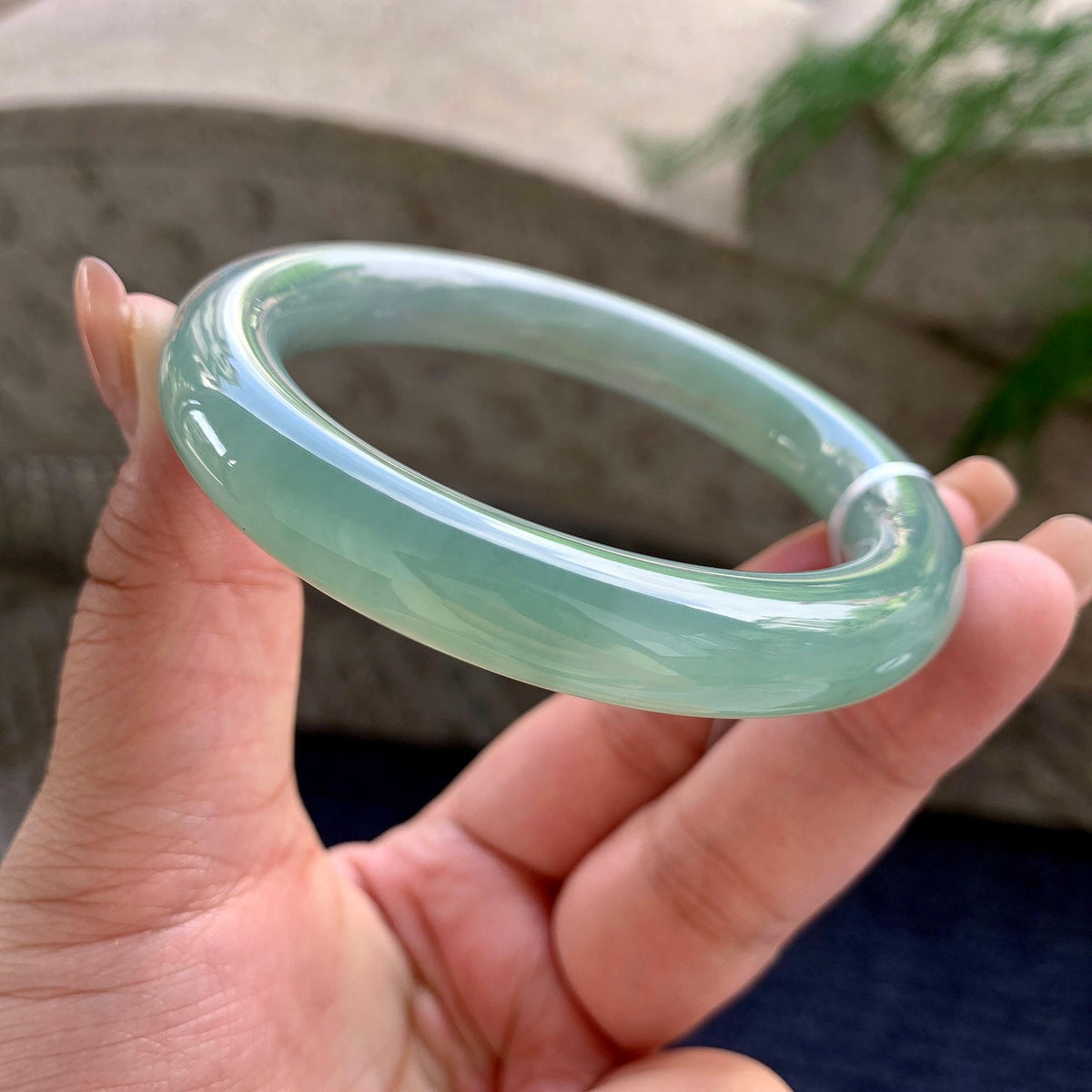大圈口 糯冰种湖水绿圆条手镯 58.2圈口 （yc693047）