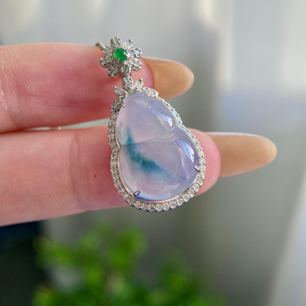 18k金钻镶冰种紫罗兰飘花葫芦吊坠（yc218402）