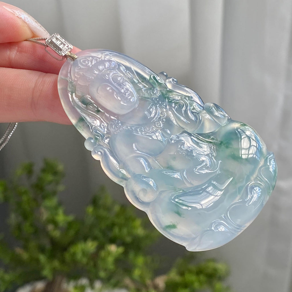 18k金钻镶冰种飘花观音吊坠（yc214689）