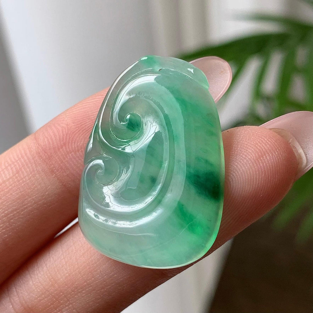 糯冰种飘花如意吊坠 天然A货缅甸翡翠（yc693119）