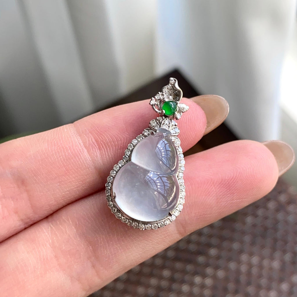 18k金钻镶高冰种白月光葫芦吊坠（yc264949）