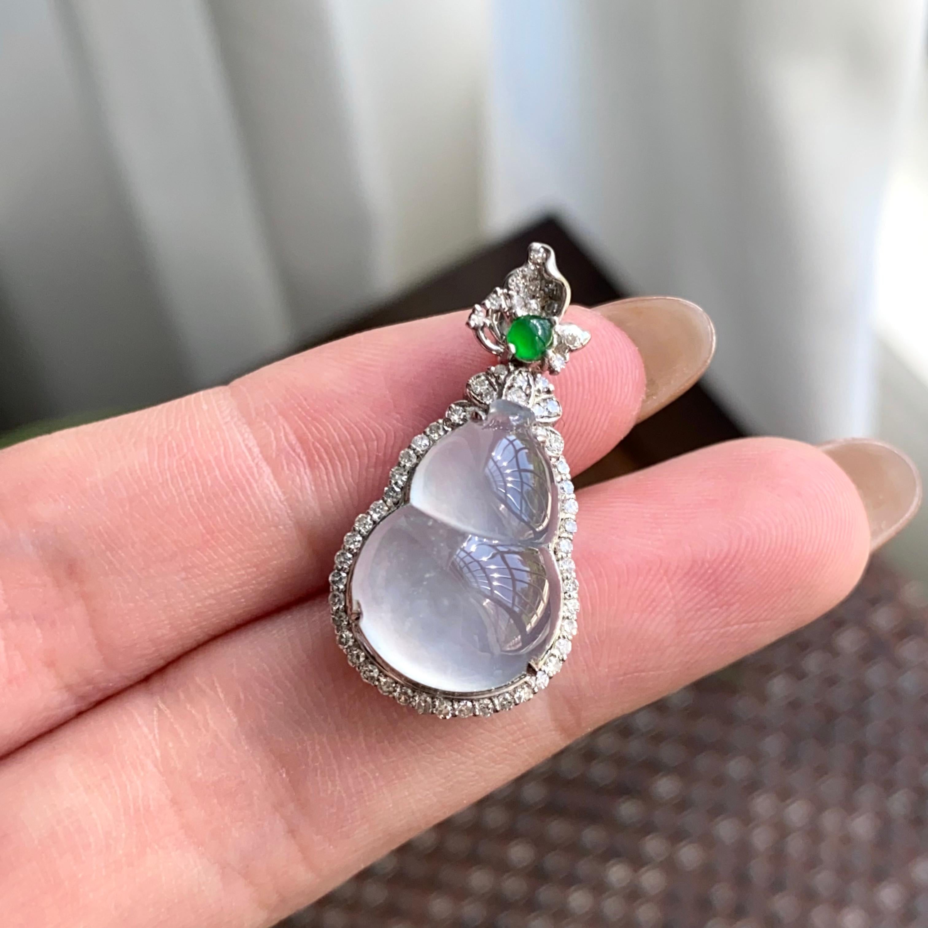 18k金钻镶高冰种白月光葫芦吊坠（yc264949）