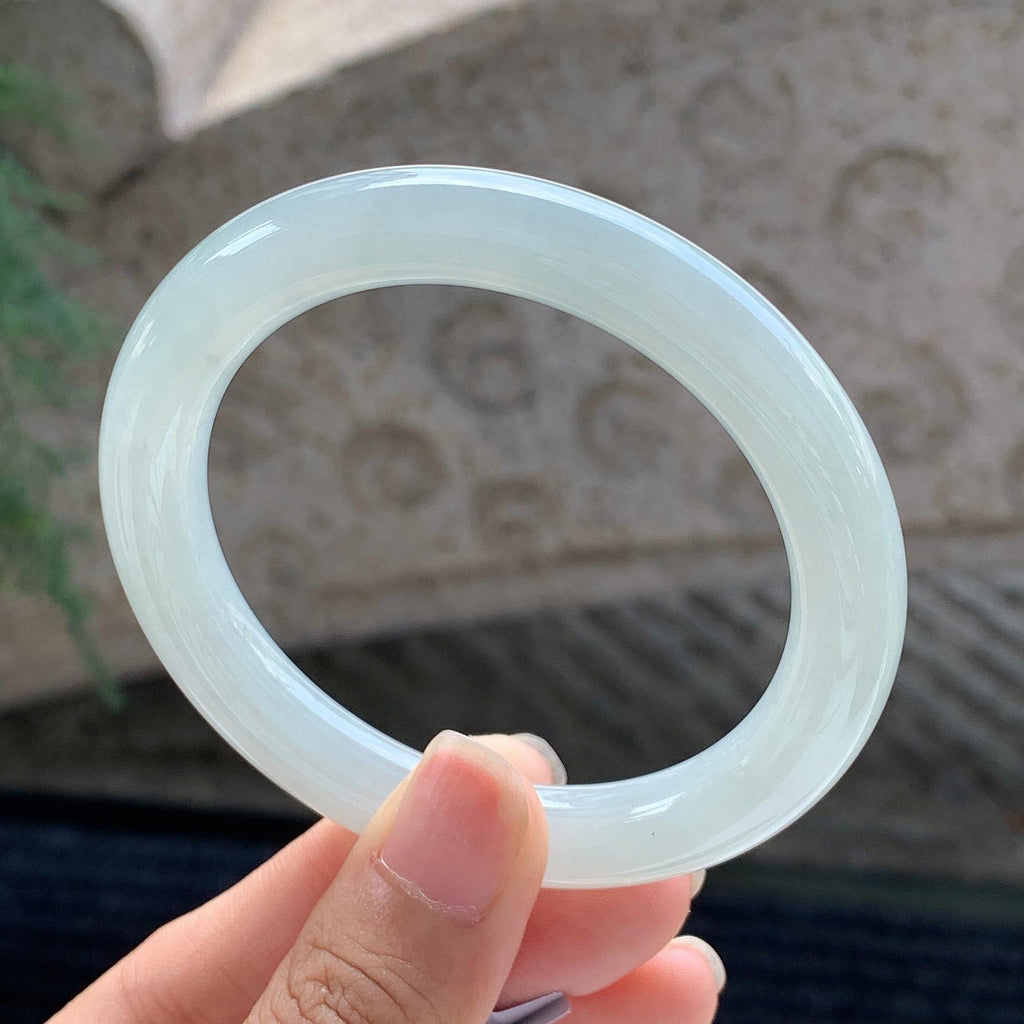 细糯种 无色白月光圆条手镯 53.5圈 天然缅甸A货翡翠（yc699552）