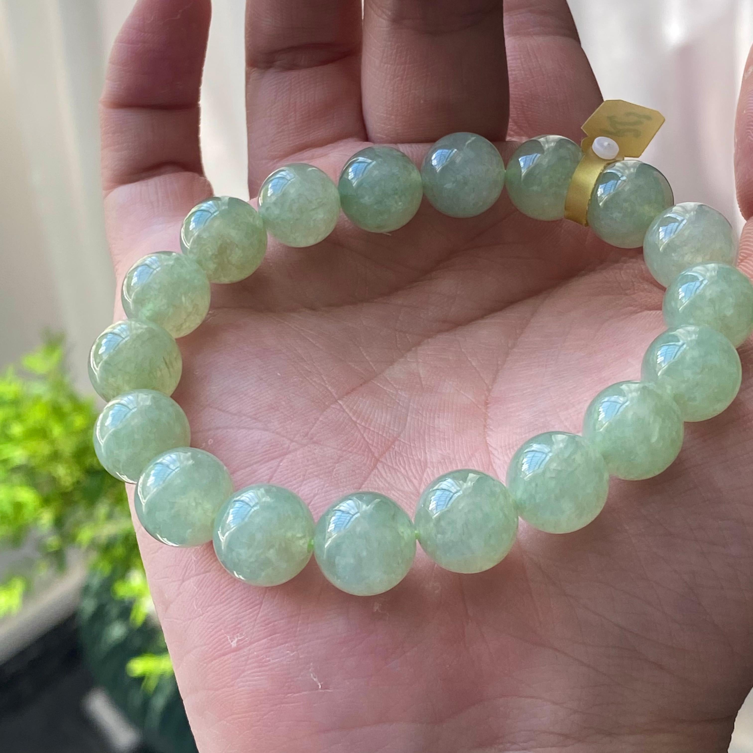 糯冰种湖水绿单圈手串（18颗）（yc203055）