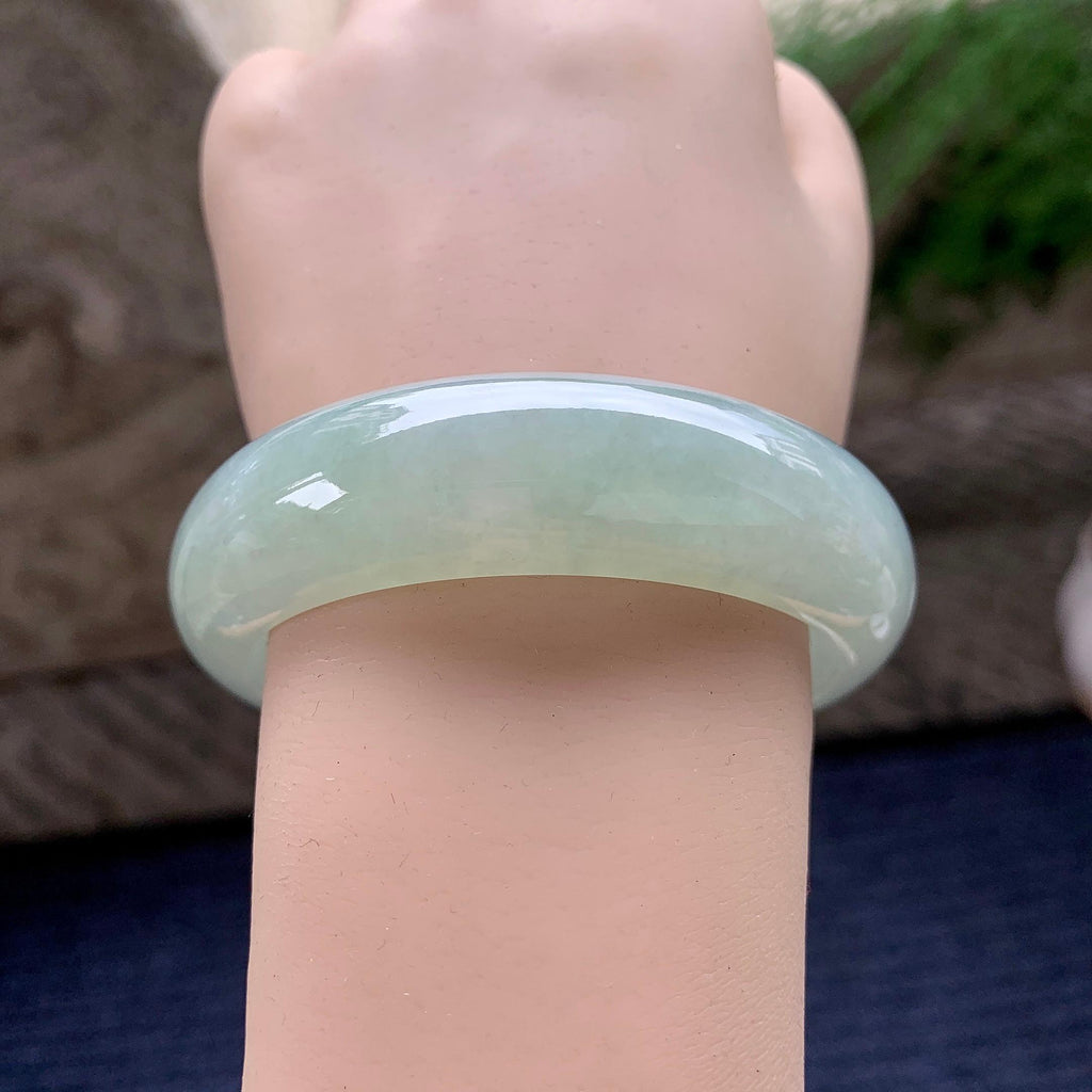 大圈口 糯冰种晴底宽版轮胎手镯 58.2圈口 天然缅甸A货翡翠（yc536184）