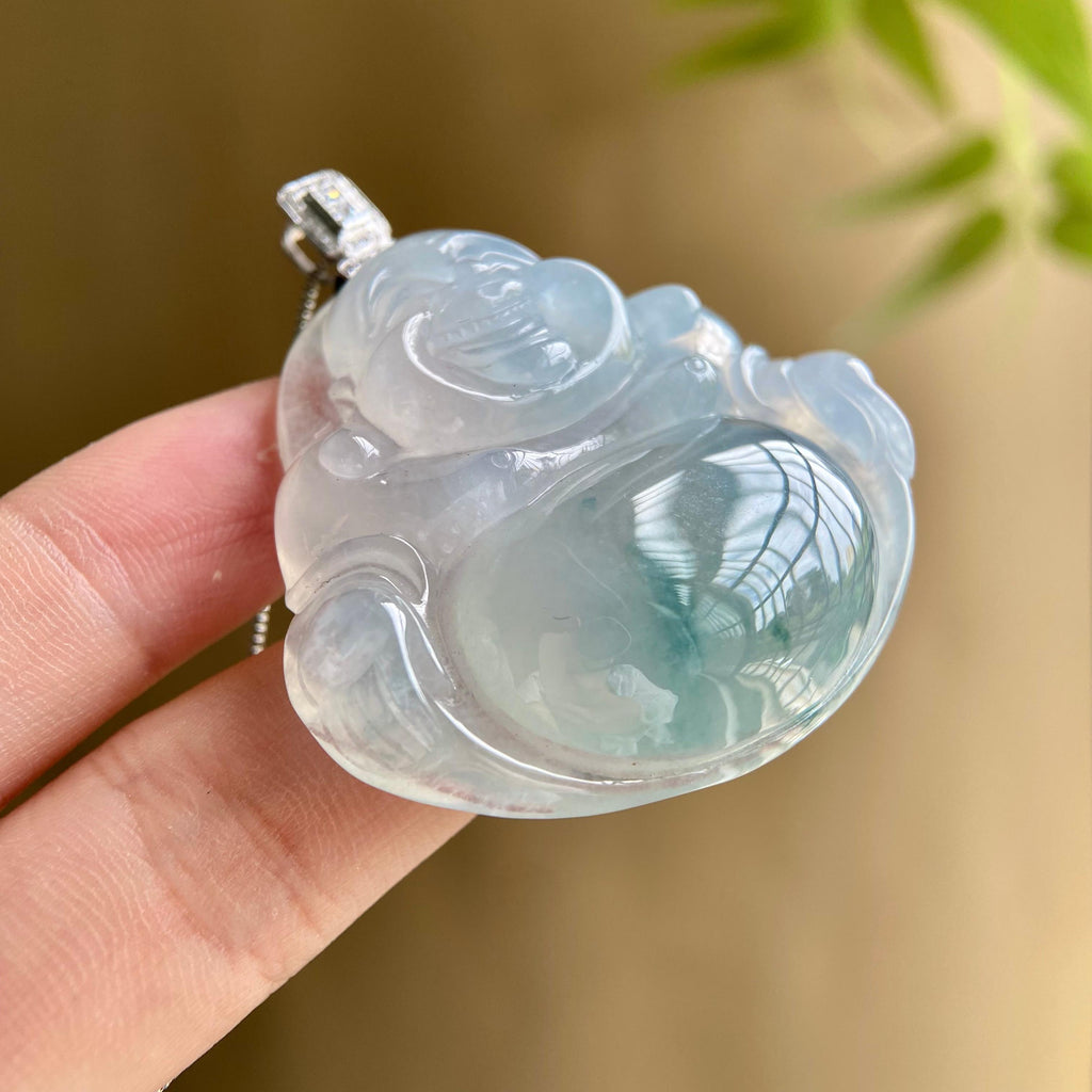 18k金钻镶冰种飘花佛公吊坠（yc207505）