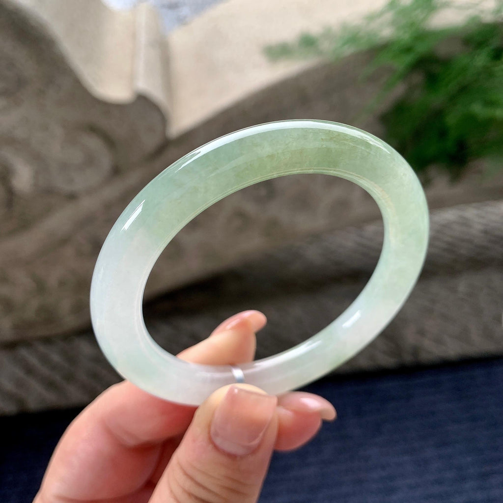 细糯种晴底半山水圆条手镯 53.8圈口 天然缅甸A货翡翠（yc536195）