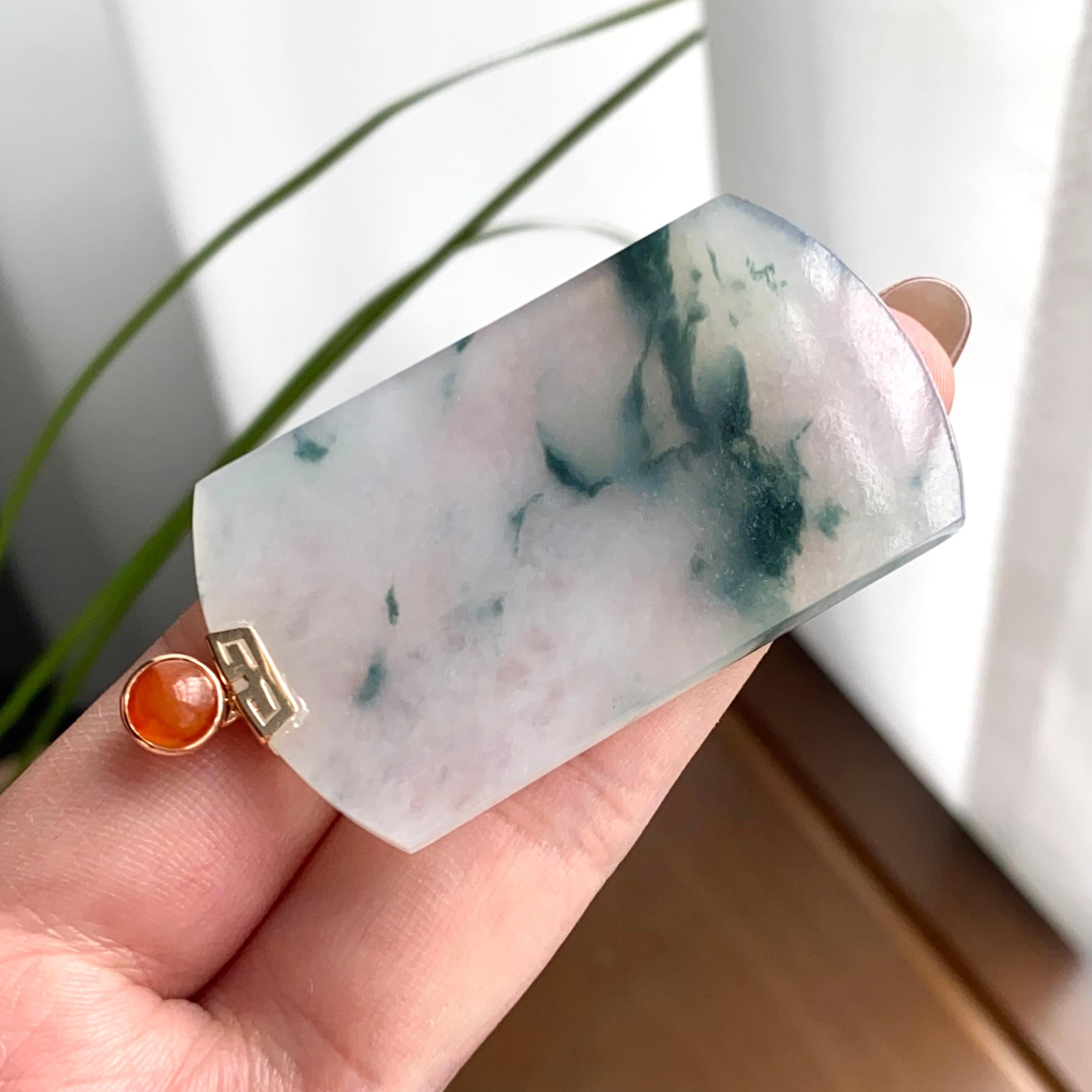 18k金镶冰种飘花无事牌吊坠（yc262722）