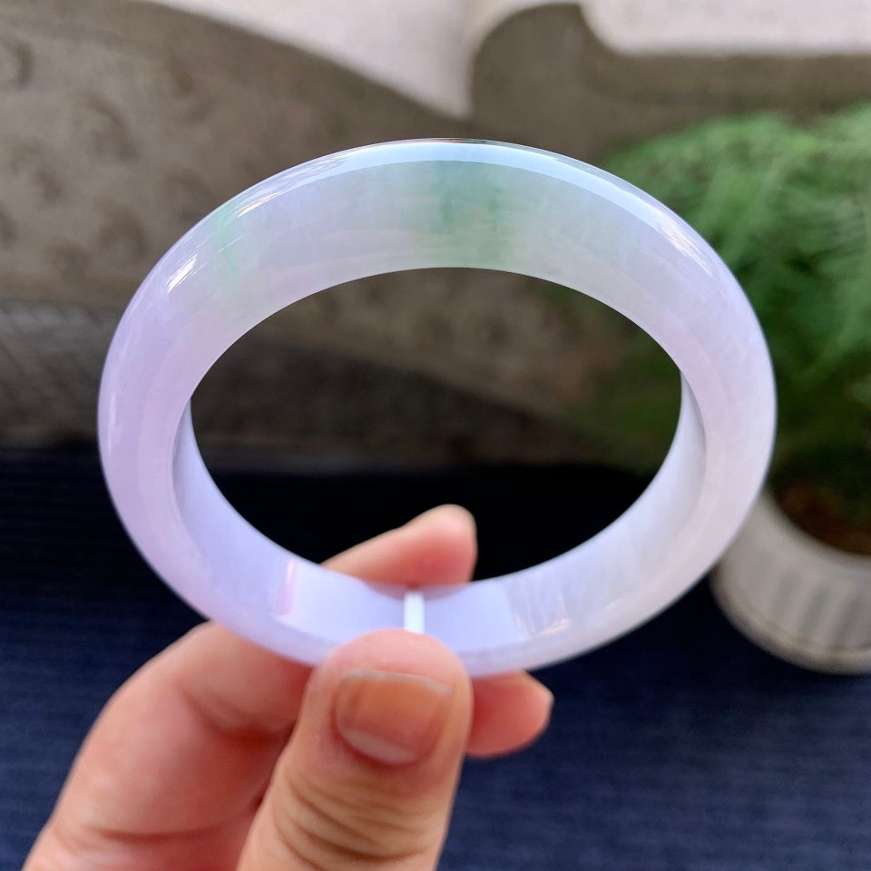 细糯种淡紫罗兰飘花平安镯（53.2mm）（yc079378）
