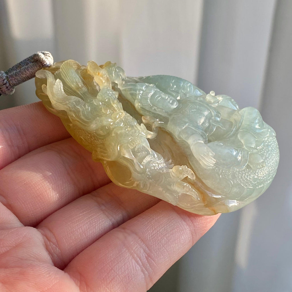 糯冰种黄翡神龙护主牌吊坠（yc214725）