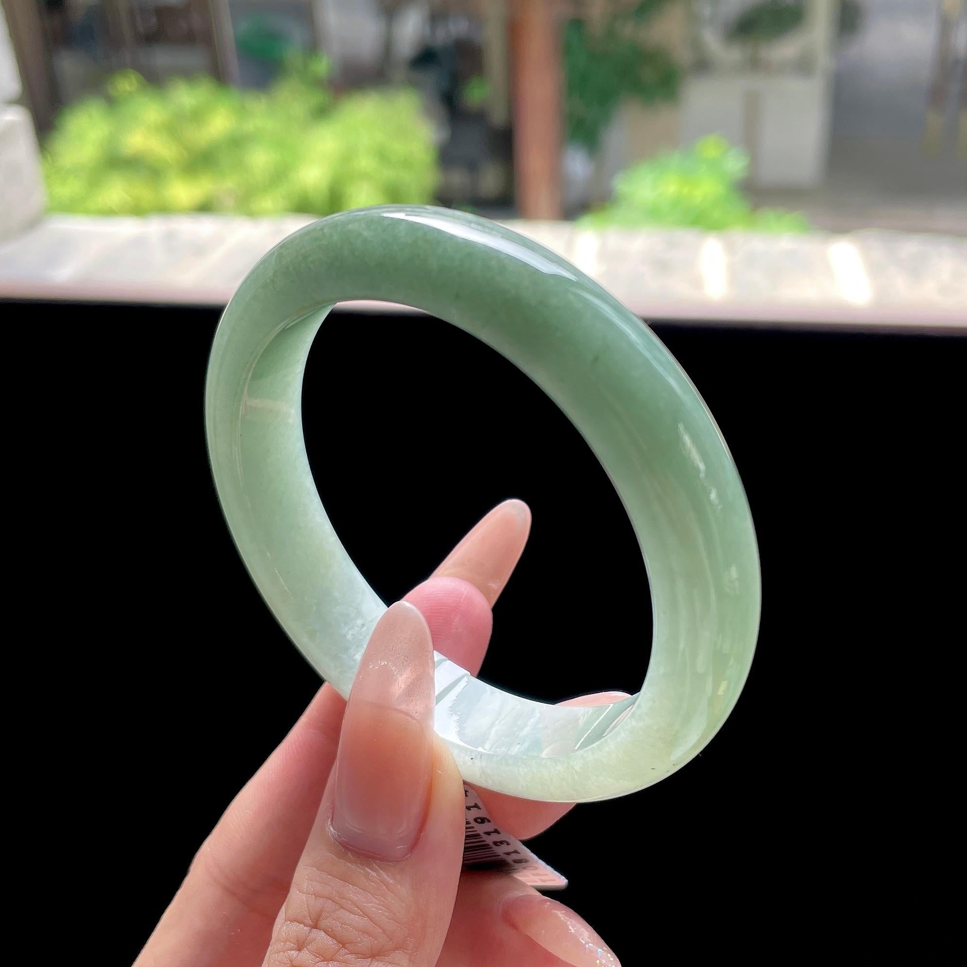 细糯种油青色湖水绿正圈平安镯 56圈 天然缅甸A货翡翠（yc524204）
